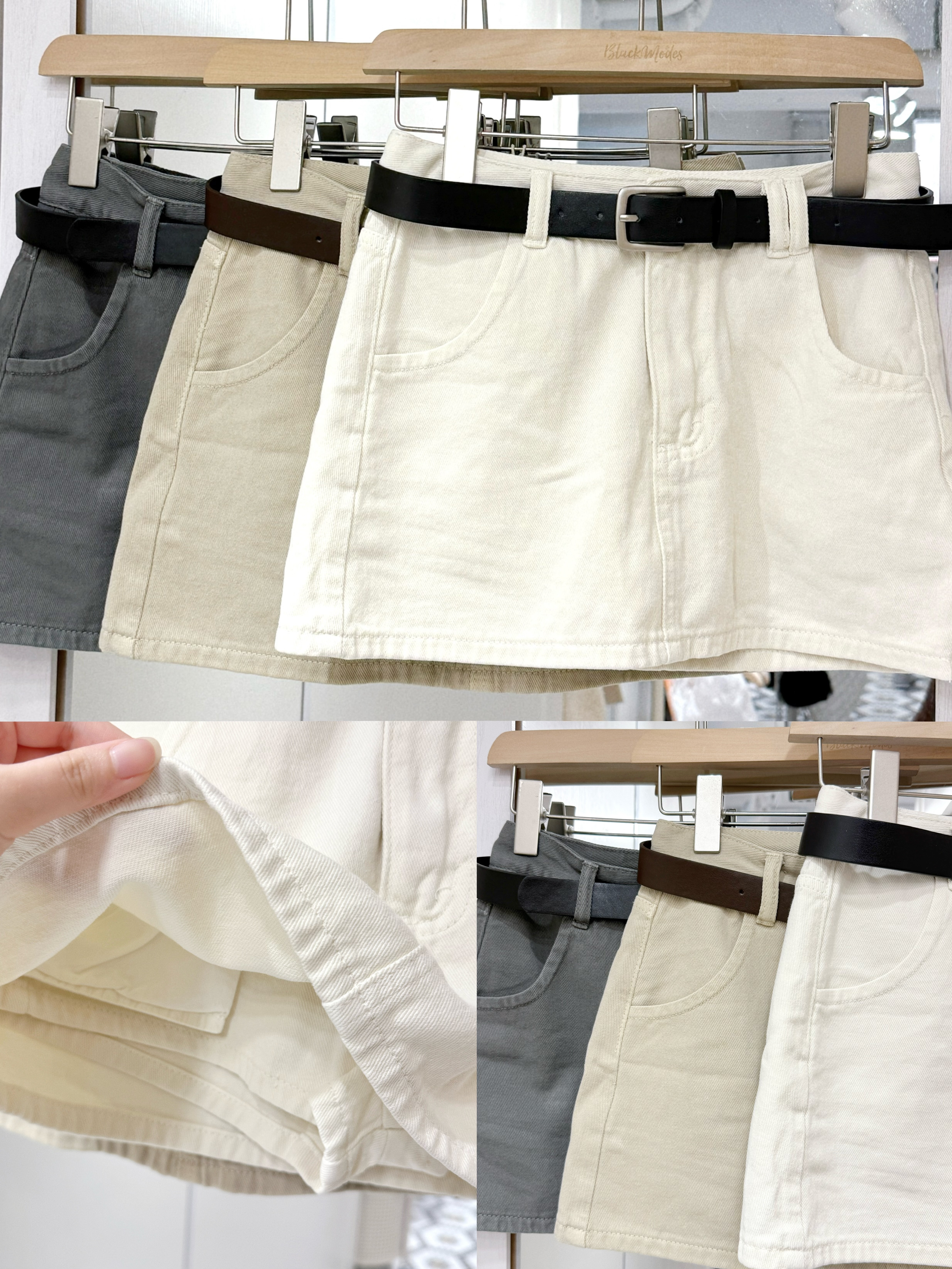 （3月韓國連線）D0311｜奶油色系🧈日常百搭牛仔A字短裙（附皮帶