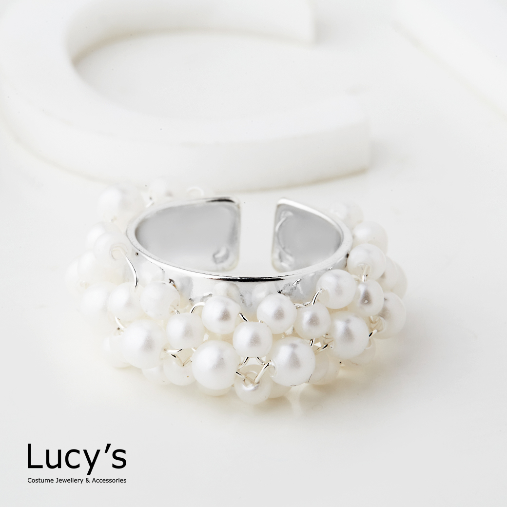 純白串珠 開口戒 (125690)