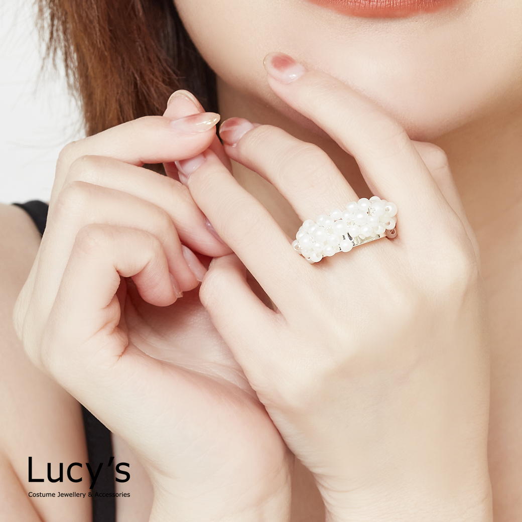 純白串珠 開口戒 (125690)