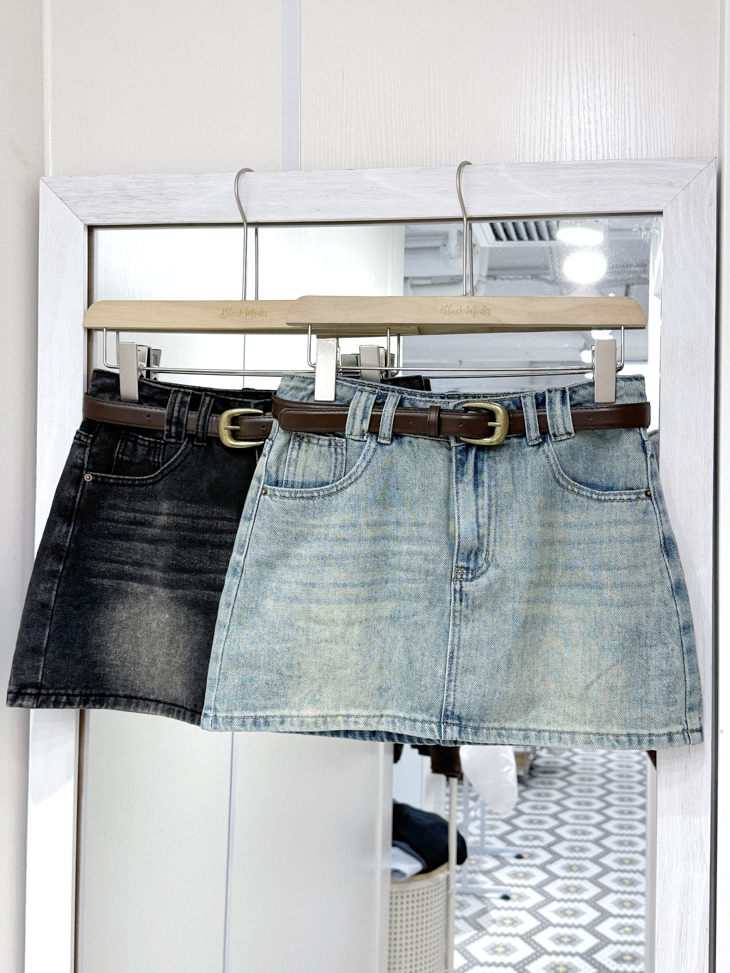 D0368｜爆單回歸⋆ৡ ⋆˚࿔ 春夏洗水感牛仔A字短裙 (附皮帶