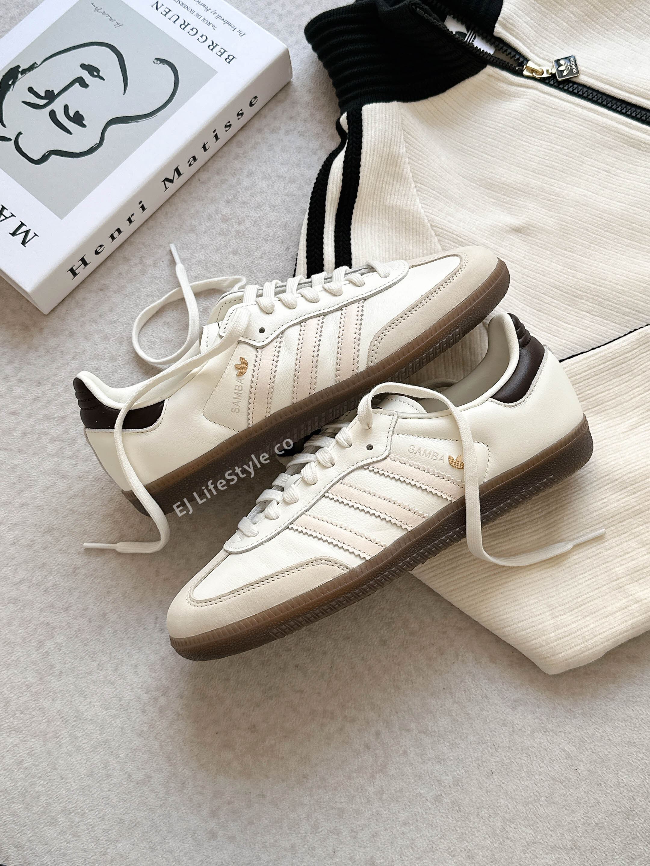 ADIDAS SAMBA OG 奶油黑尾 奶油白 米色 焦糖底 金屬小標 三葉草 女鞋 IH6628 / 現貨