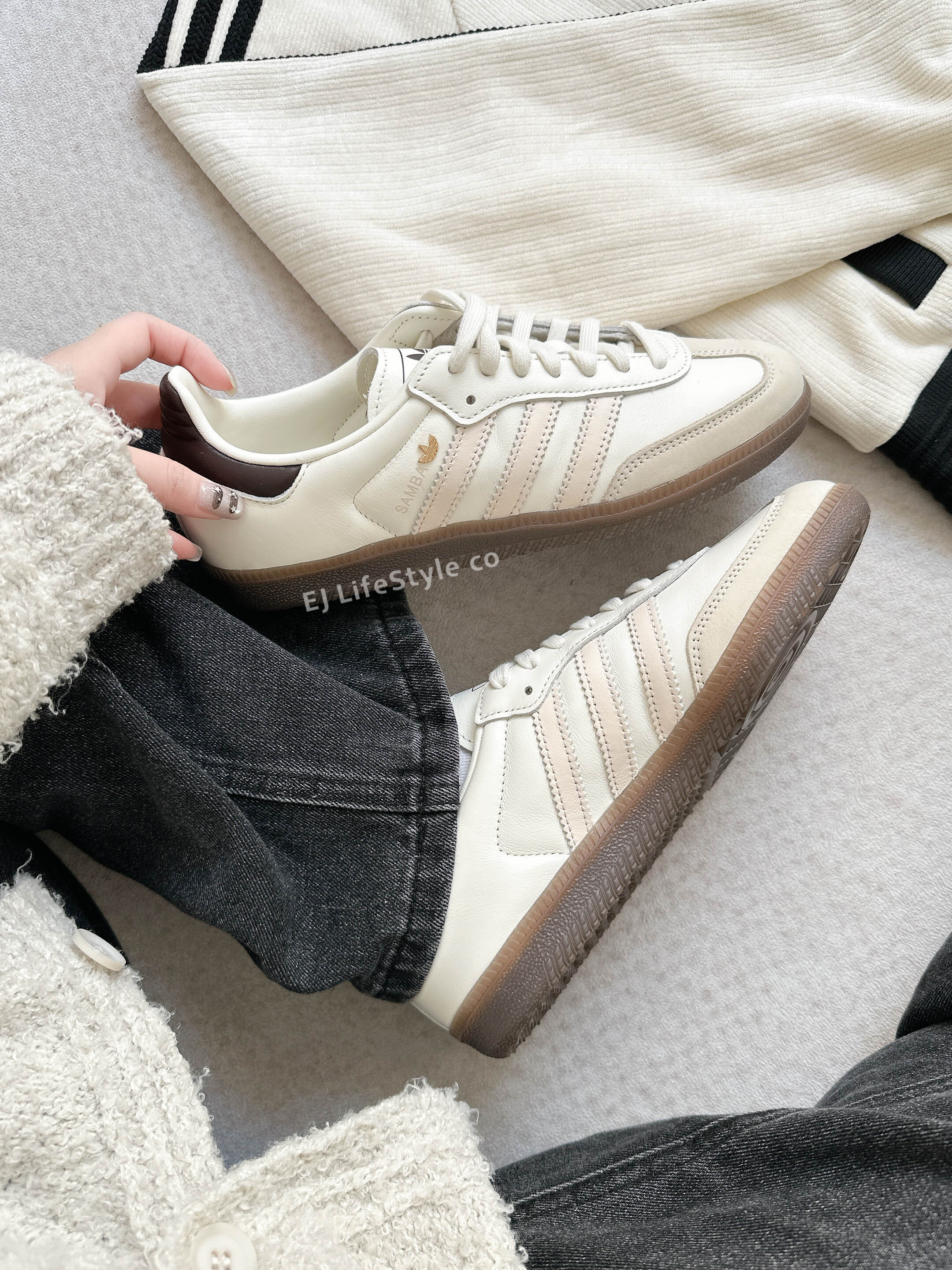 ADIDAS SAMBA OG 奶油黑尾 奶油白 米色 焦糖底 金屬小標 三葉草 女鞋 IH6628 / 現貨