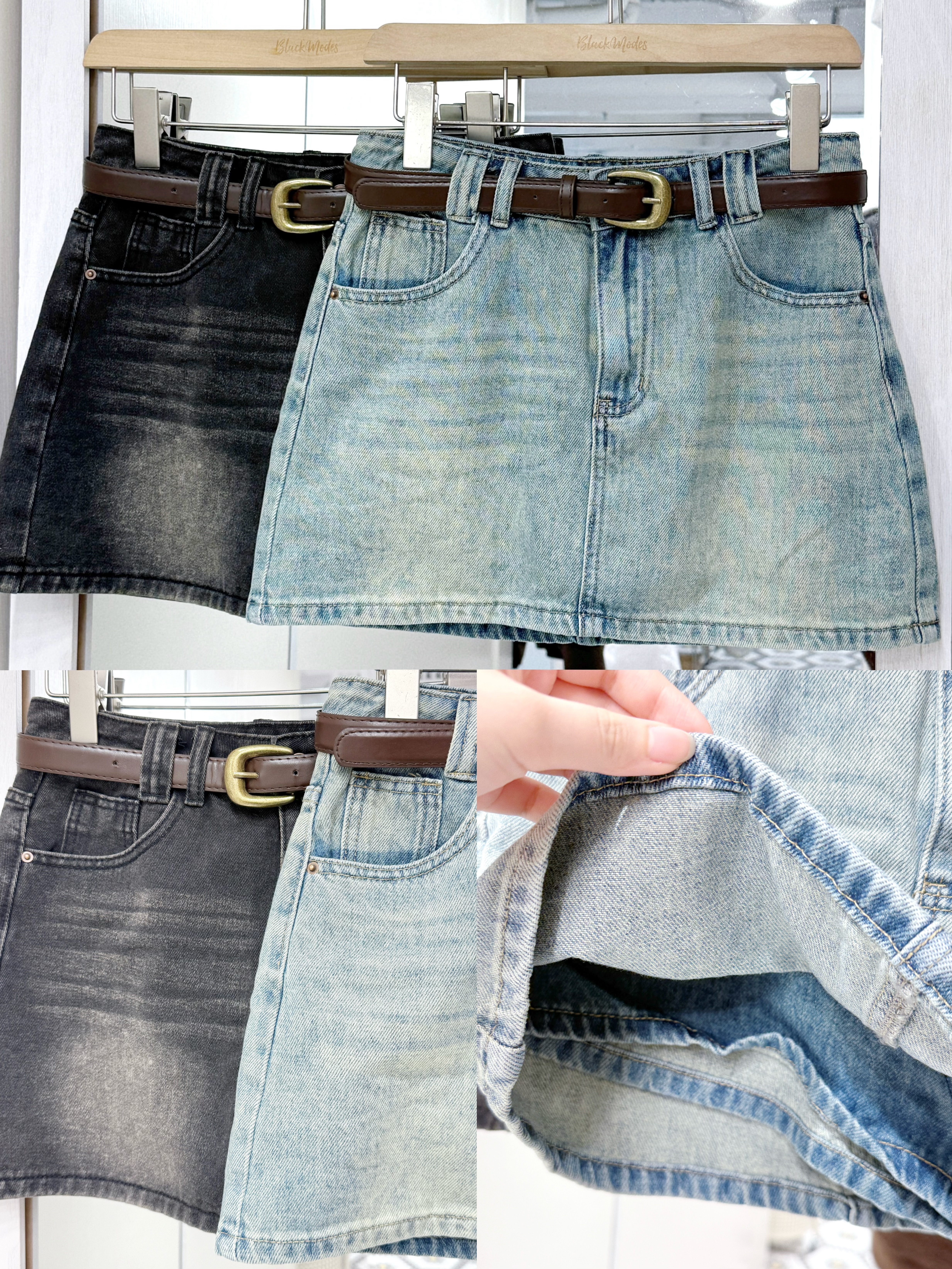 D0368｜爆單回歸⋆ৡ ⋆˚࿔ 春夏洗水感牛仔A字短裙 (附皮帶