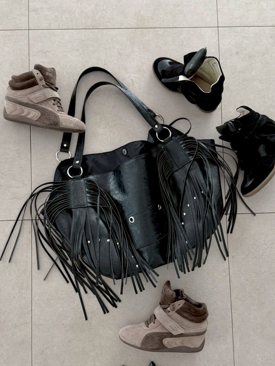 Leterie Fringe Boho 波西米亞風 流蘇 皮革 單肩包 黑色