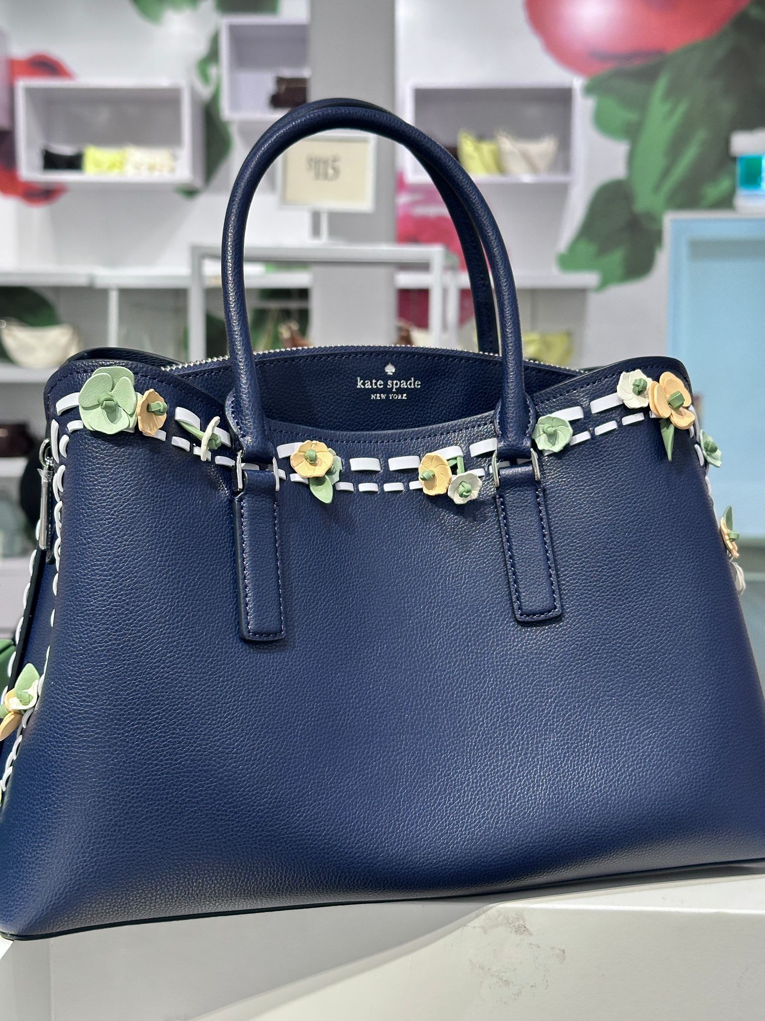 RQ138 KS 深藍色春日花花手提包 Thompson Medium Satchel Bag