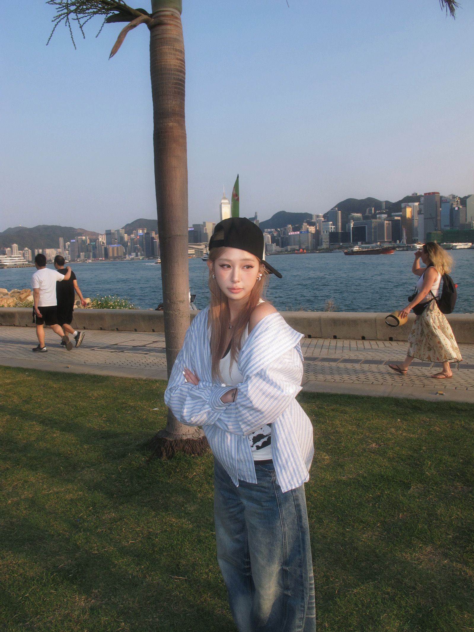 男女同款假兩件條紋襯衫