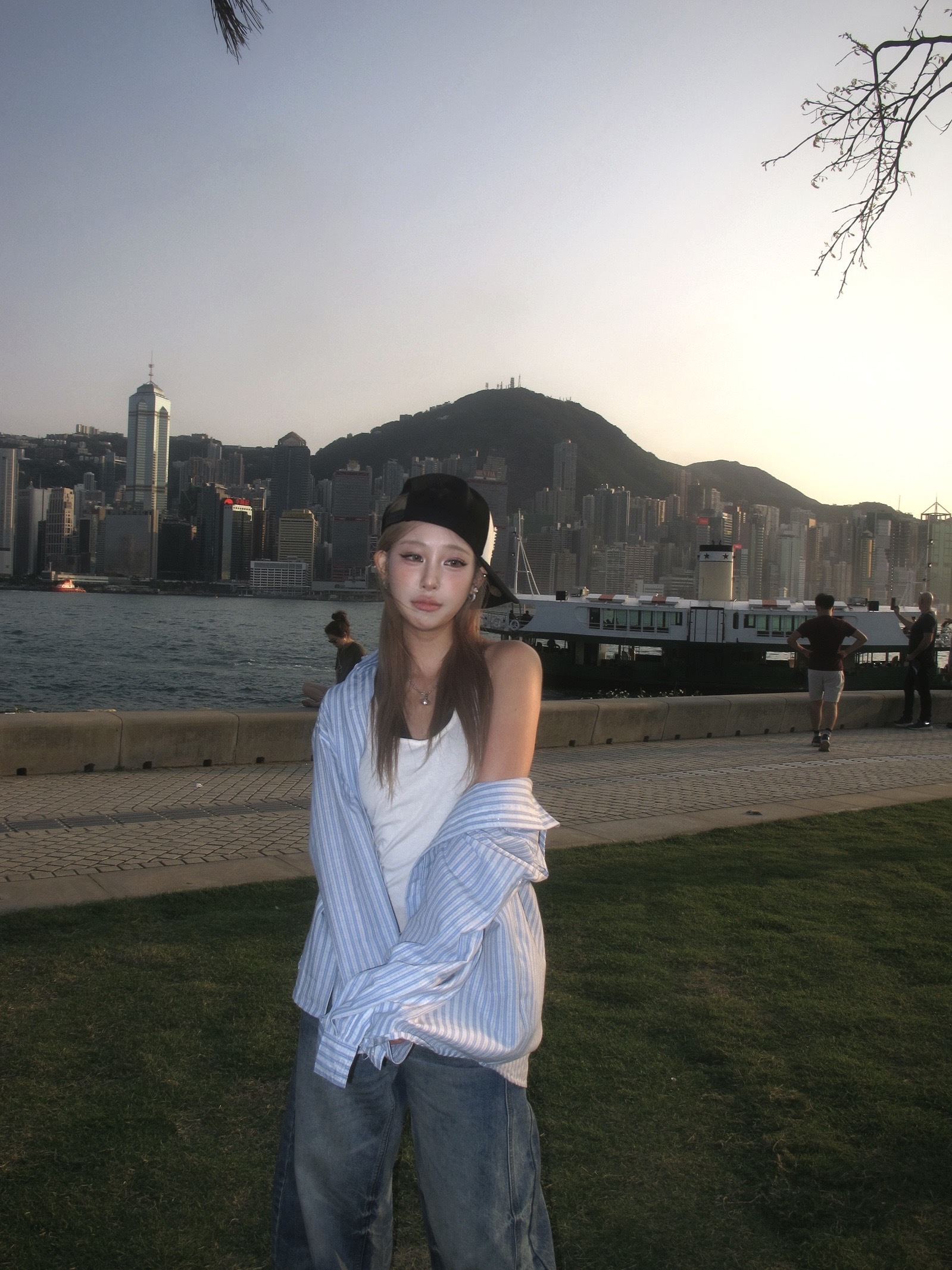 男女同款假兩件條紋襯衫