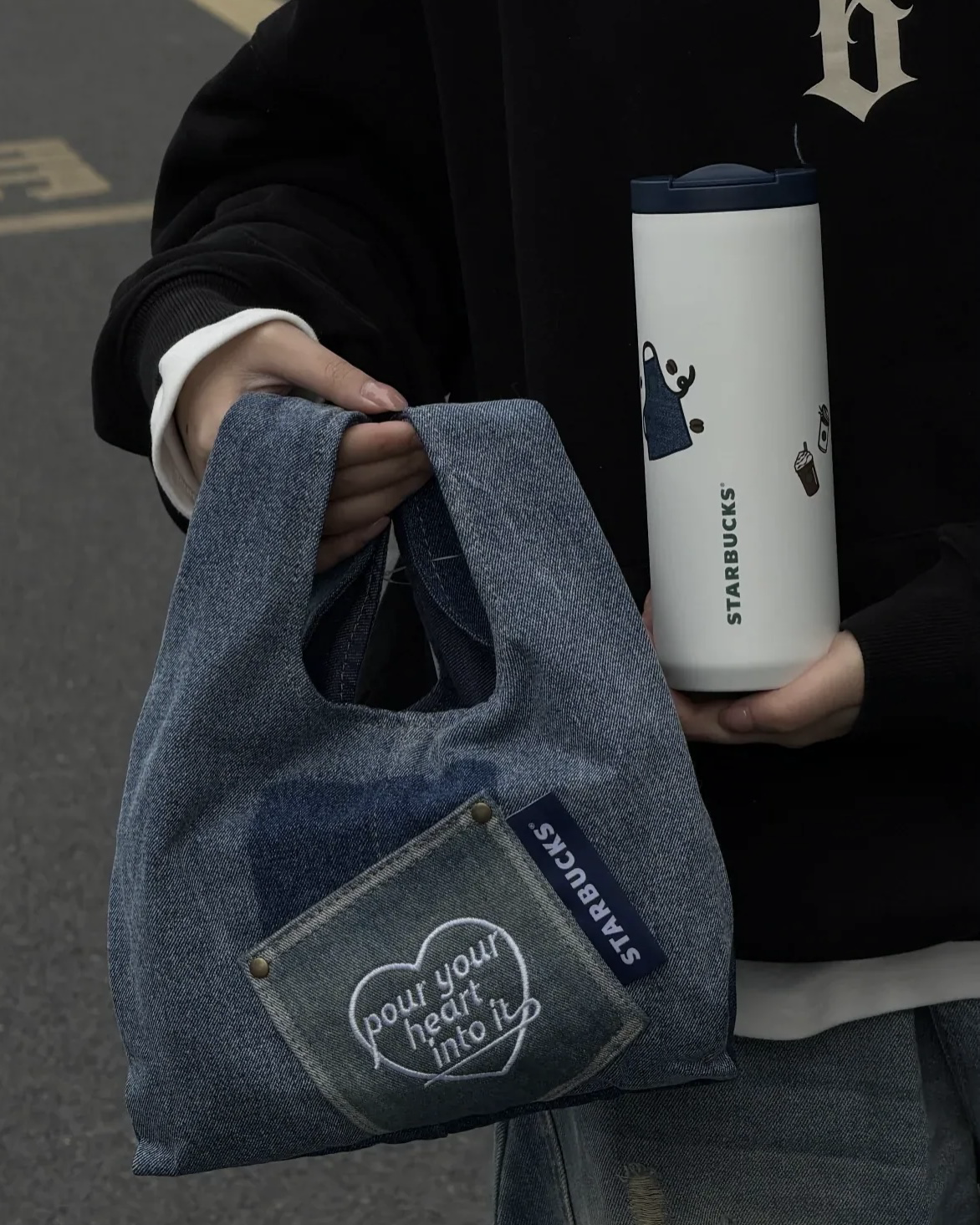 Starbucks 星巴克 丹寧星咖系列 牛仔藍 不銹鋼 隨行杯 附牛仔手提包