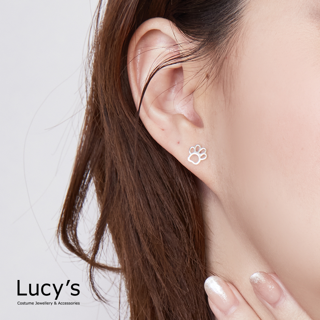 *925純銀〔輕銀系列〕狗腳印 耳環 (126519)