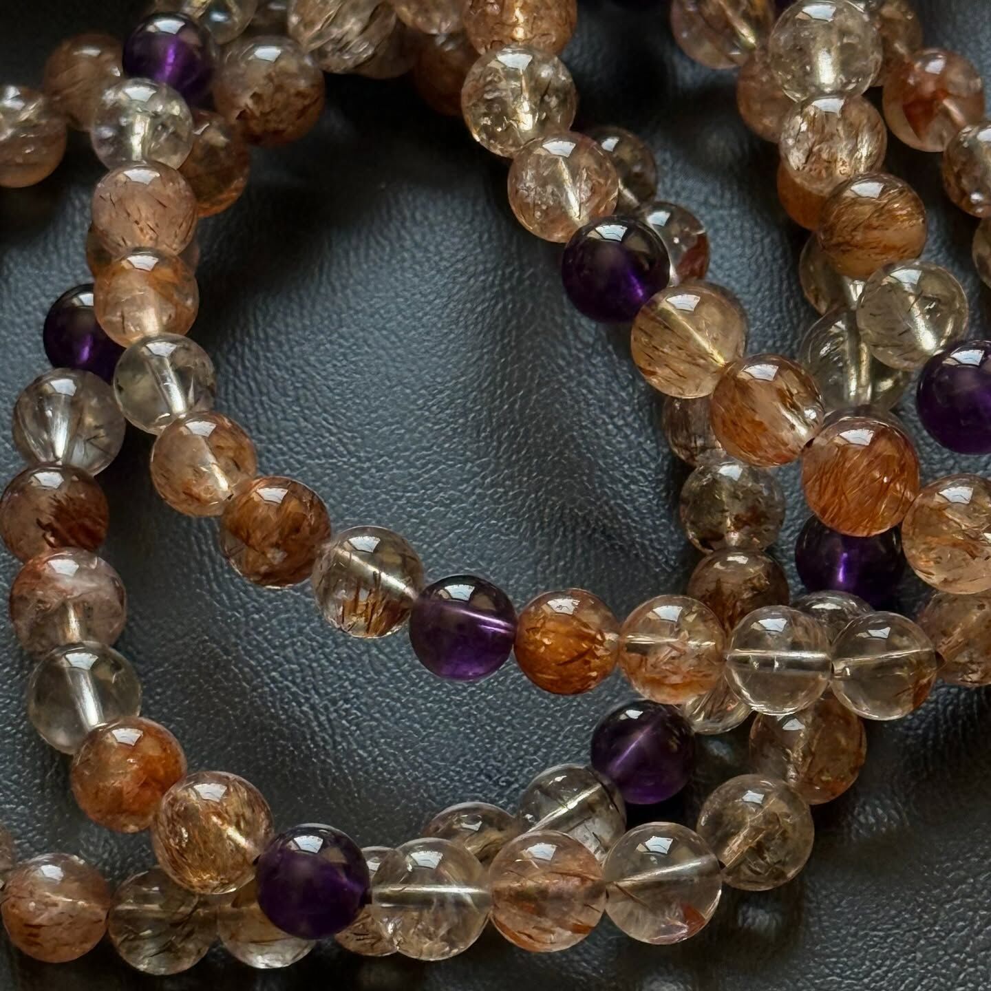 [原石] 黑金超七+紫水晶 水晶手串