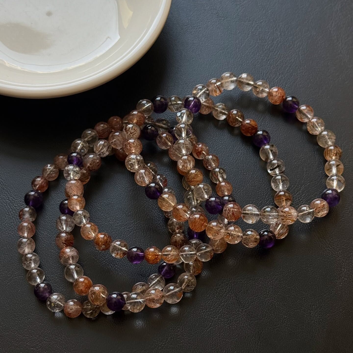 [原石] 黑金超七+紫水晶 水晶手串