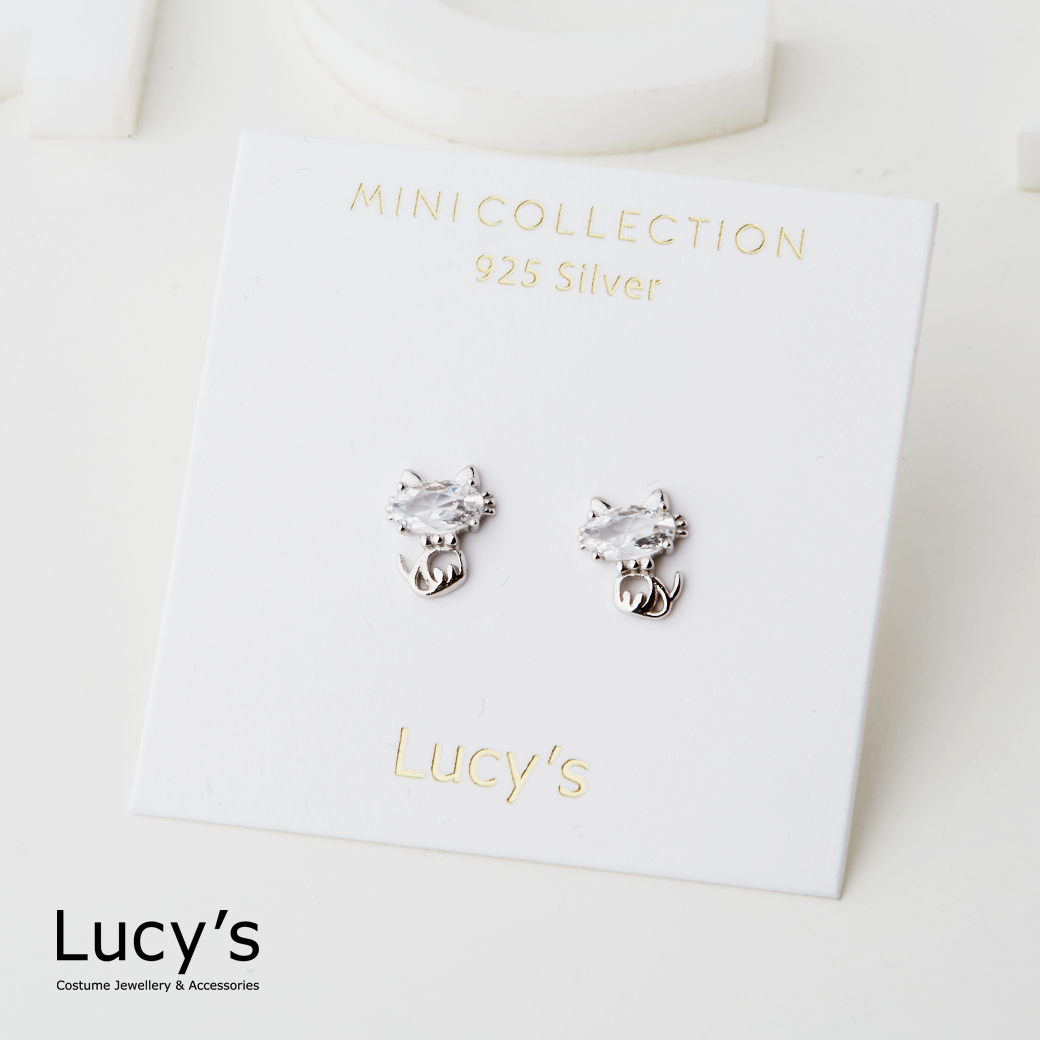 *925純銀〔輕銀系列〕星鑽貓 耳環 (126716)