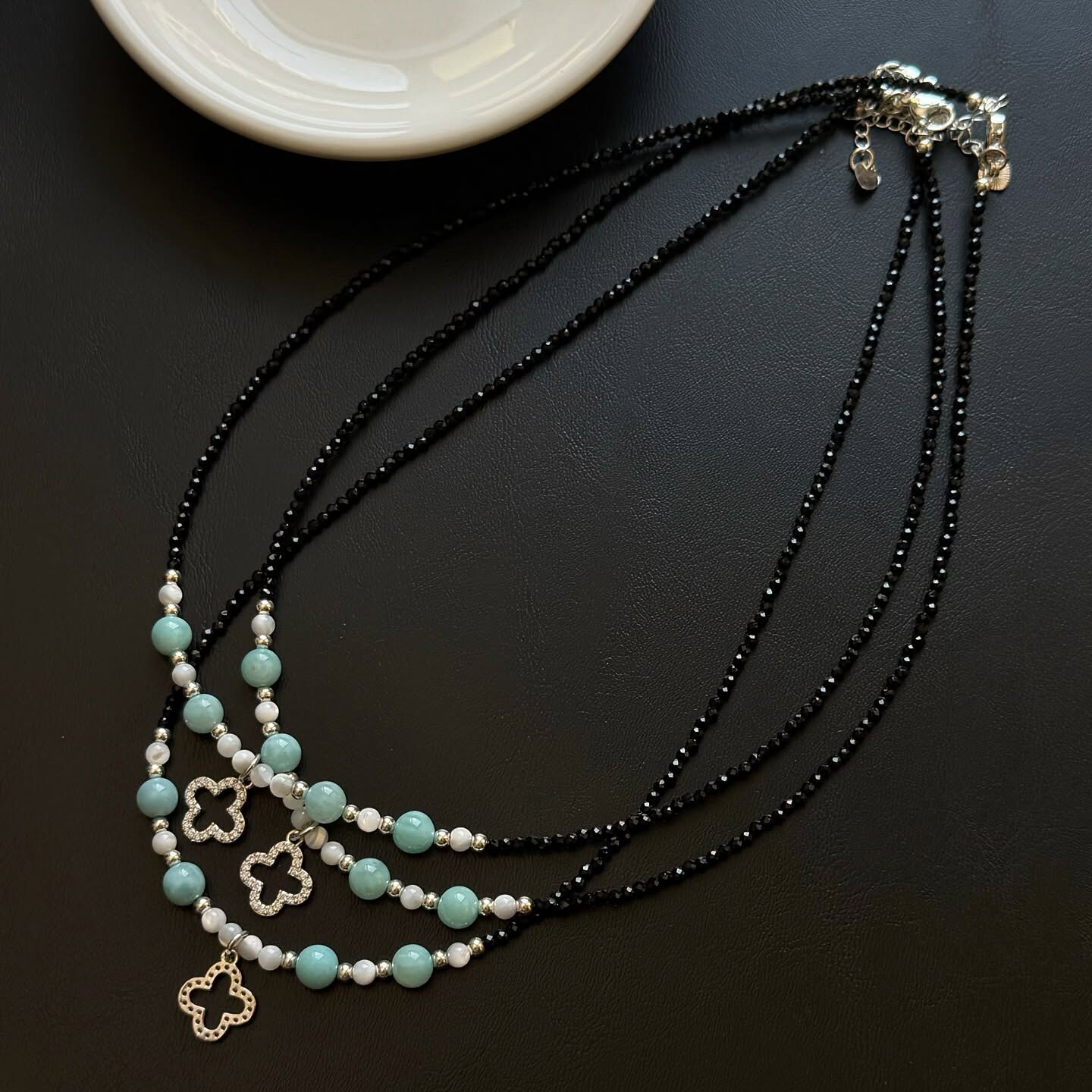 [原石] 天河石+白母貝 鎖骨鏈 水晶項鏈