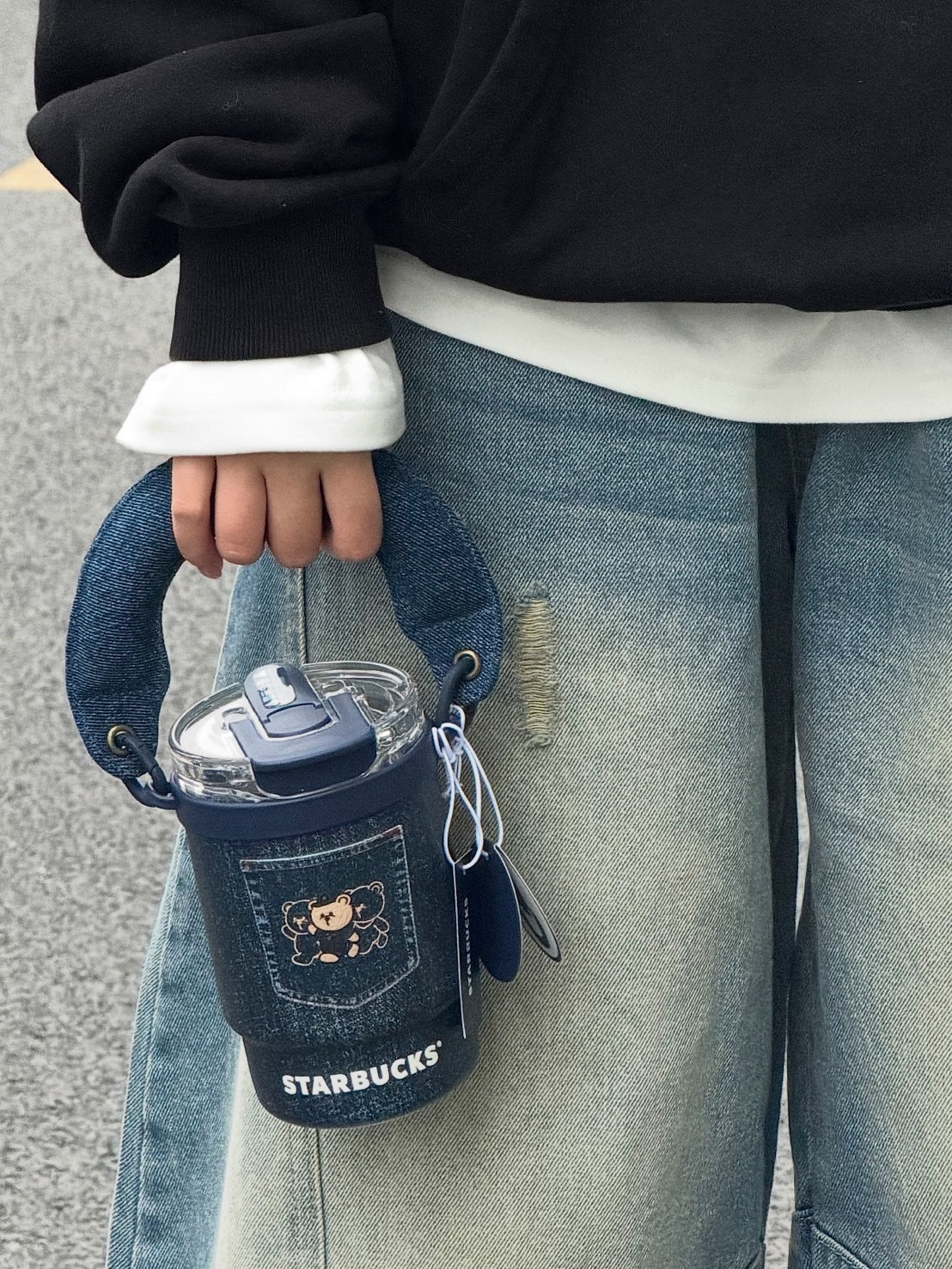 2026春季新款 STARBUCKS 丹寧星咖系列 星巴克 小熊 手提 雙飲口 保溫杯 435ML