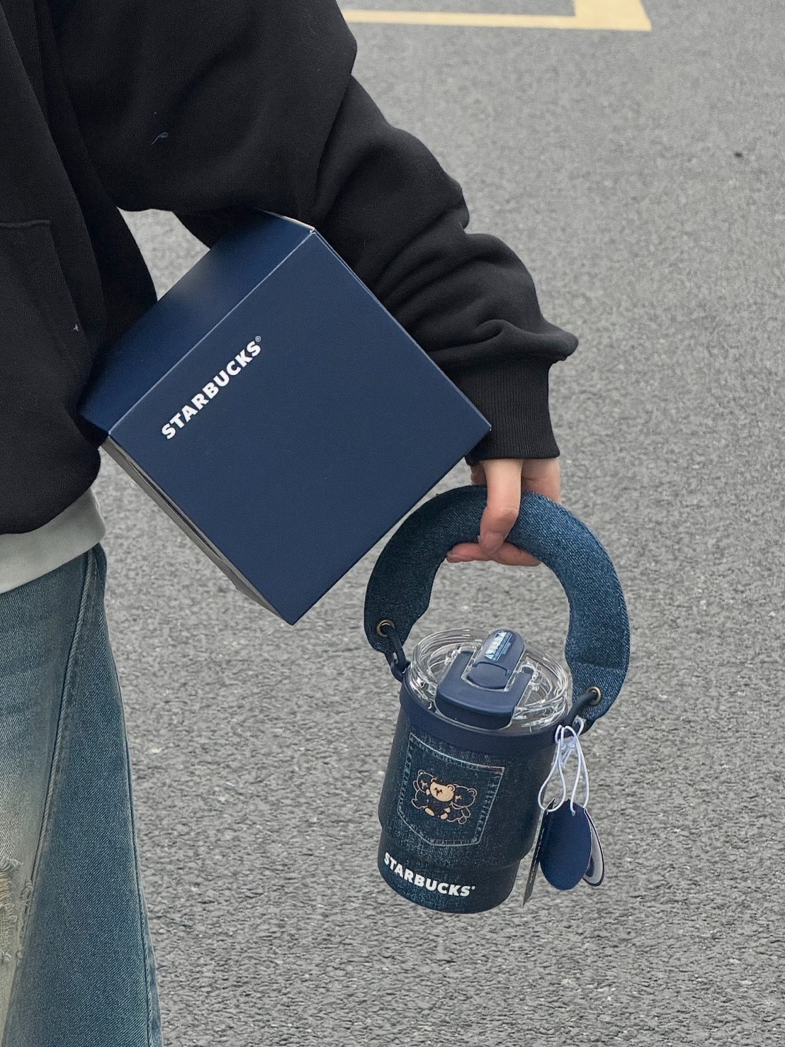 2026春季新款 STARBUCKS 丹寧星咖系列 星巴克 小熊 手提 雙飲口 保溫杯 435ML