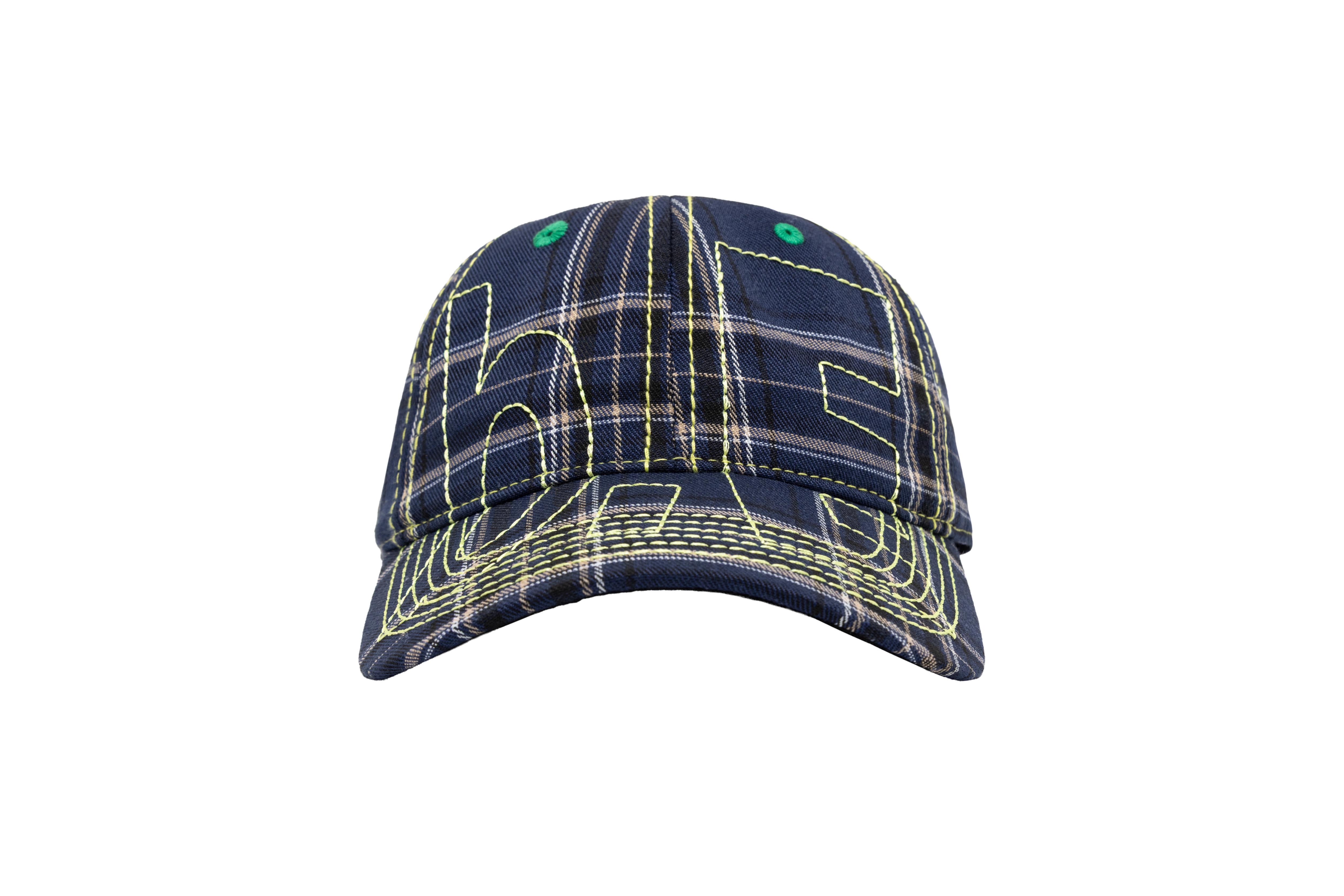 b.Eautiful "VAPOR 6 PANEL HAT" (Navy Plaid / Highlighter)