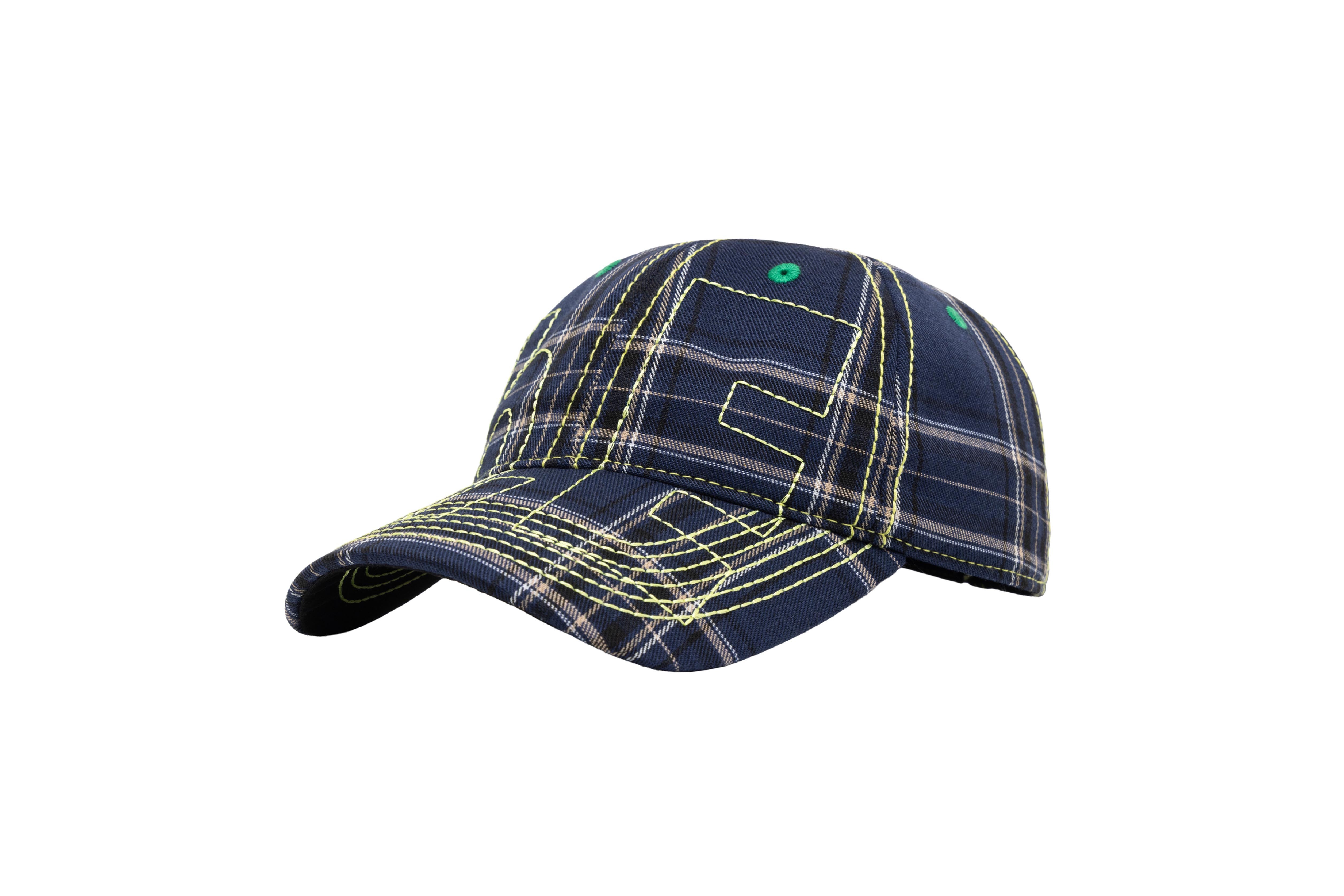 b.Eautiful "VAPOR 6 PANEL HAT" (Navy Plaid / Highlighter)