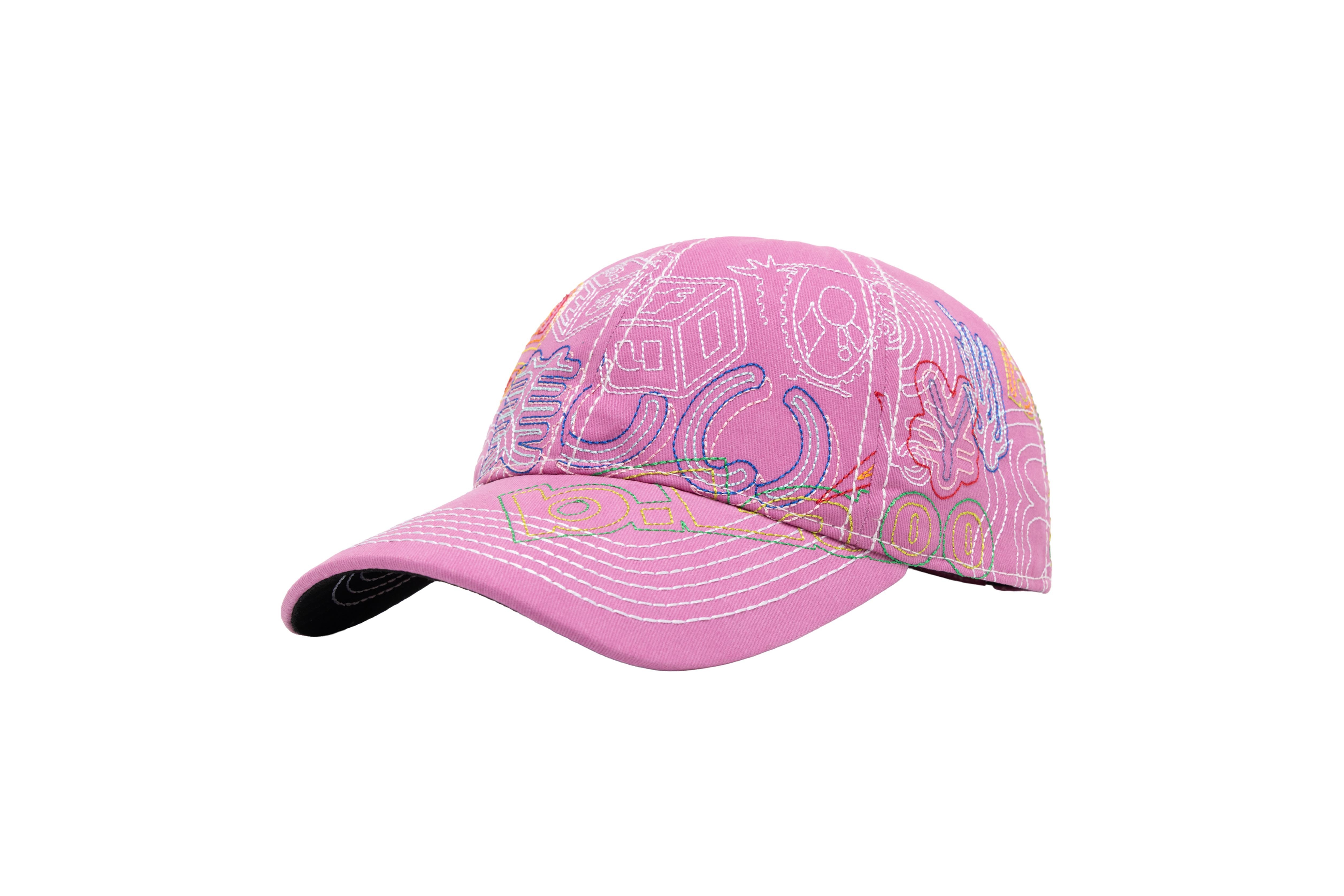 b.Eautiful "Stitch Mania 6 Panel Hat" (Off-Pink / Multi)