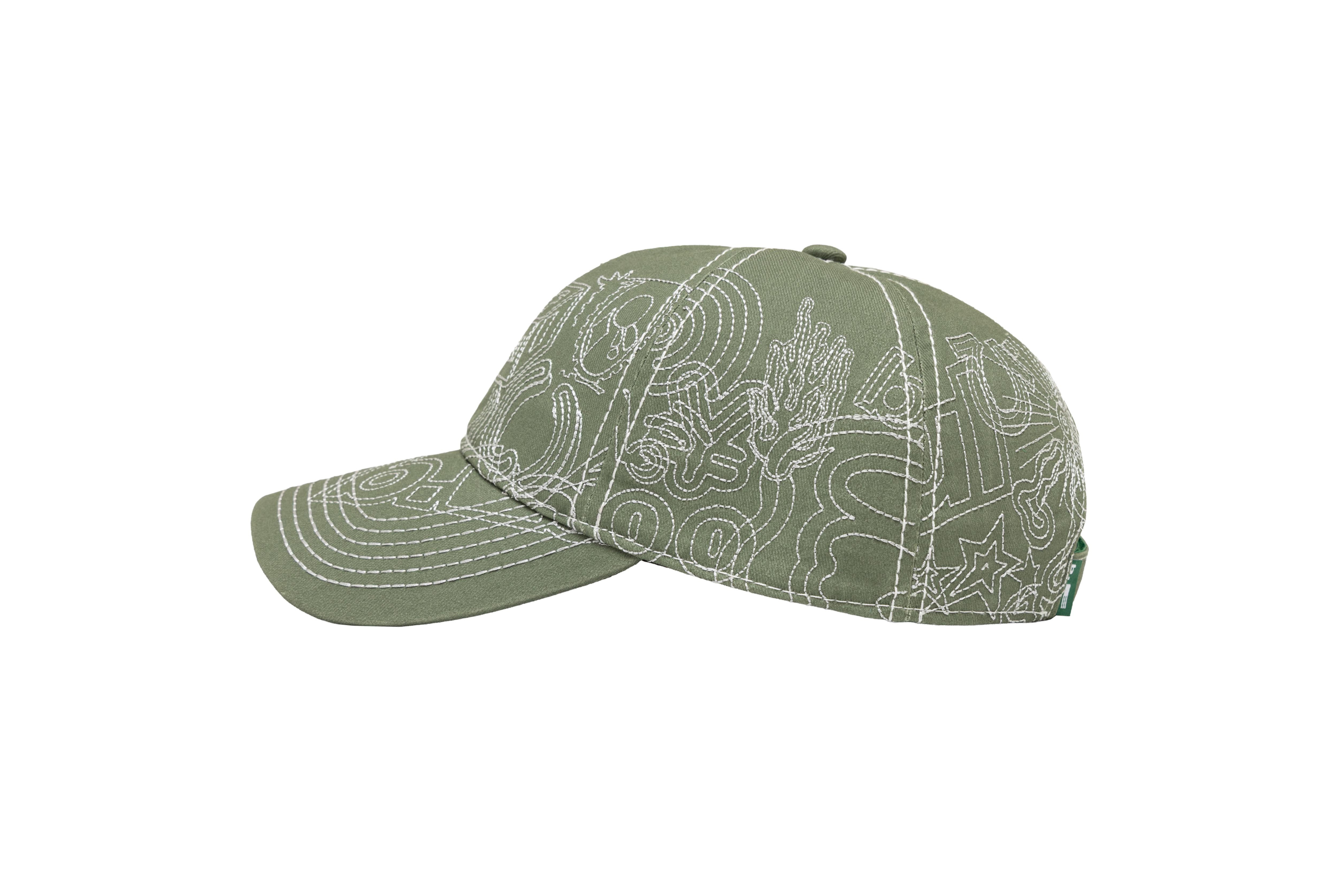 b.Eautiful "Stitch Mania 6 Panel Hat" (Off-Moss / Silver)