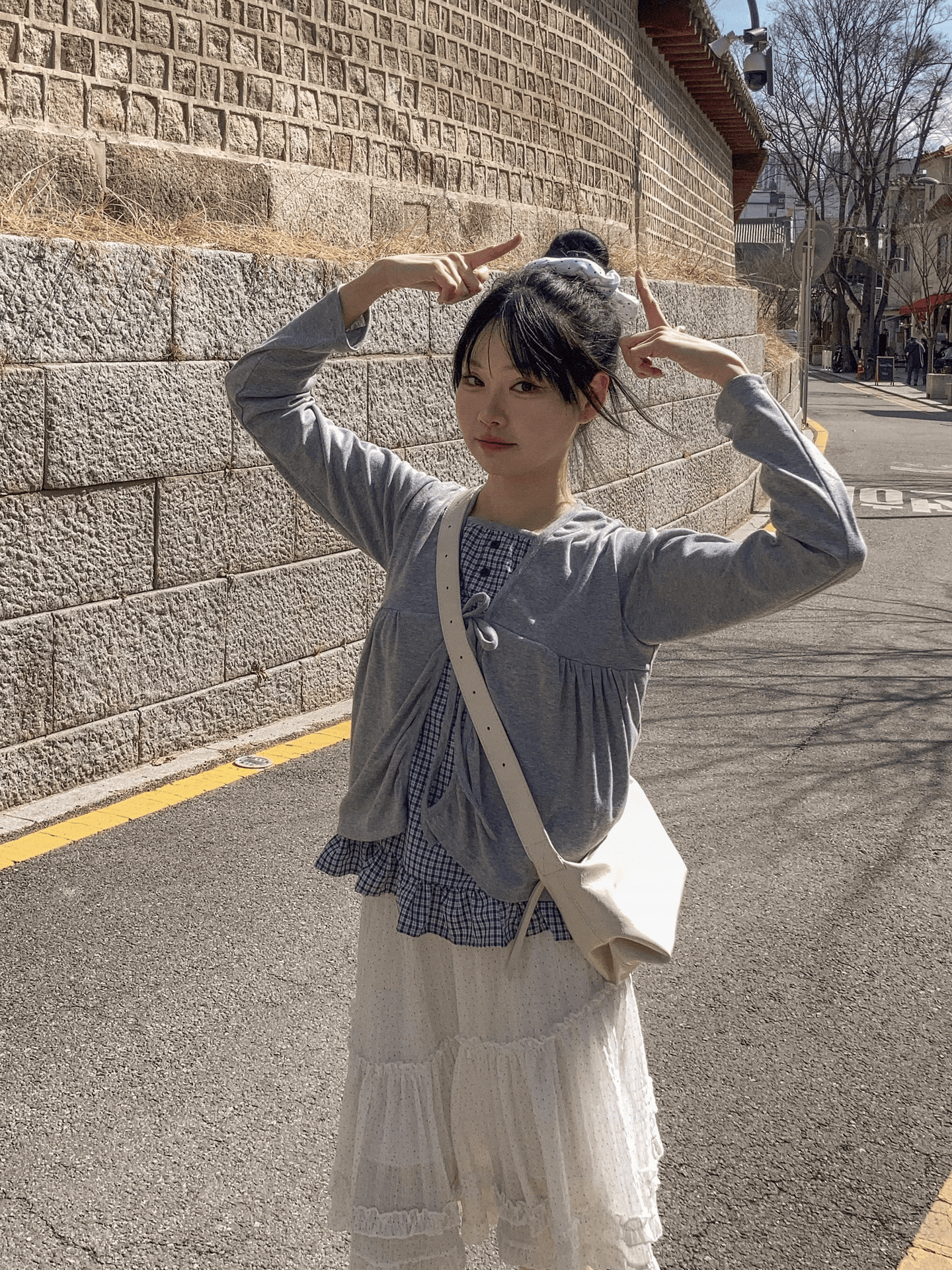 格紋Ruffle背心綁帶層疊上衣〈🇰🇷DAY 1〉