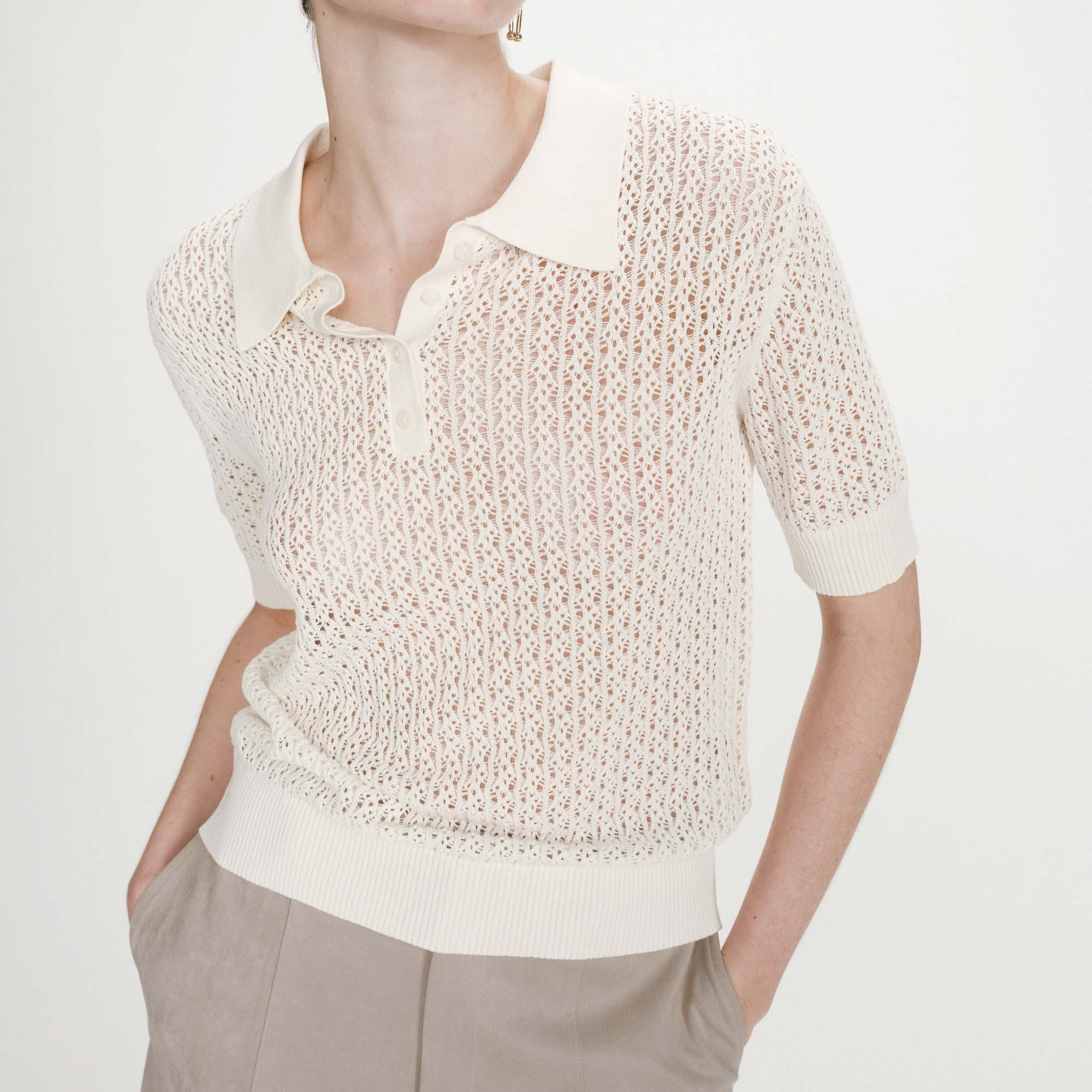 1GM0329-066 [GRACE & MILA] Fine Knit Polo Ecru Vathi #SS2617136 (C-EU-E)