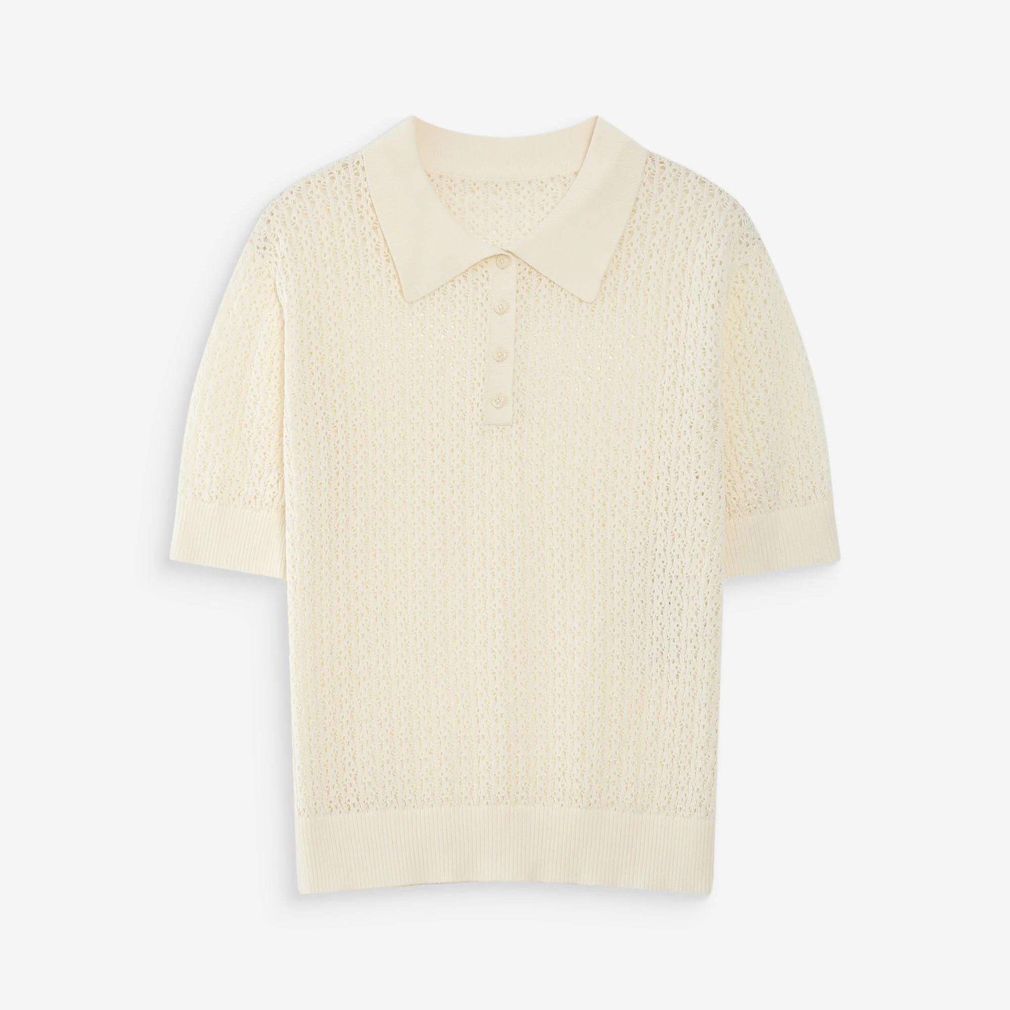 1GM0329-066 [GRACE & MILA] Fine Knit Polo Ecru Vathi #SS2617136 (C-EU-E)