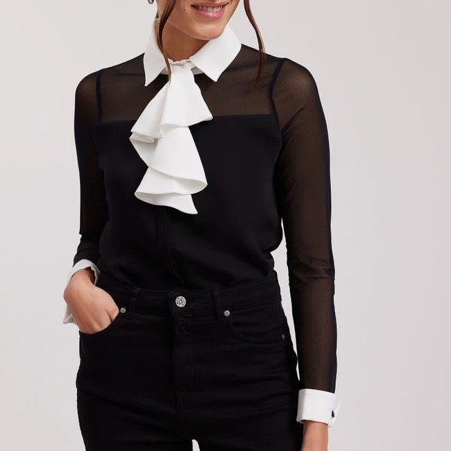 1AF0323-001 [ANNE FONTAINE] Sheryl Shirt Black/White #H14F23700 (EU)