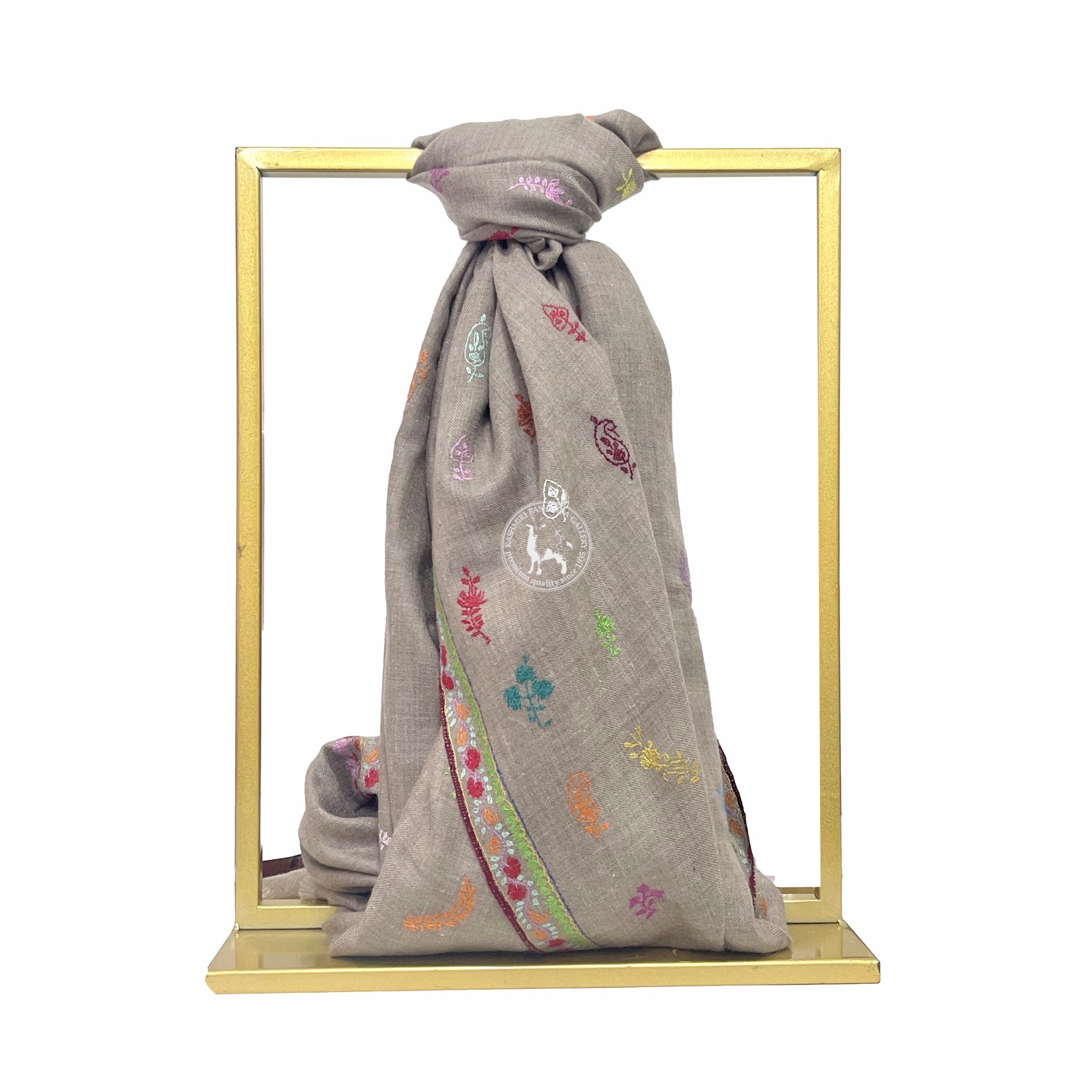 Natural Camel Embroidered Shahmina Shawl