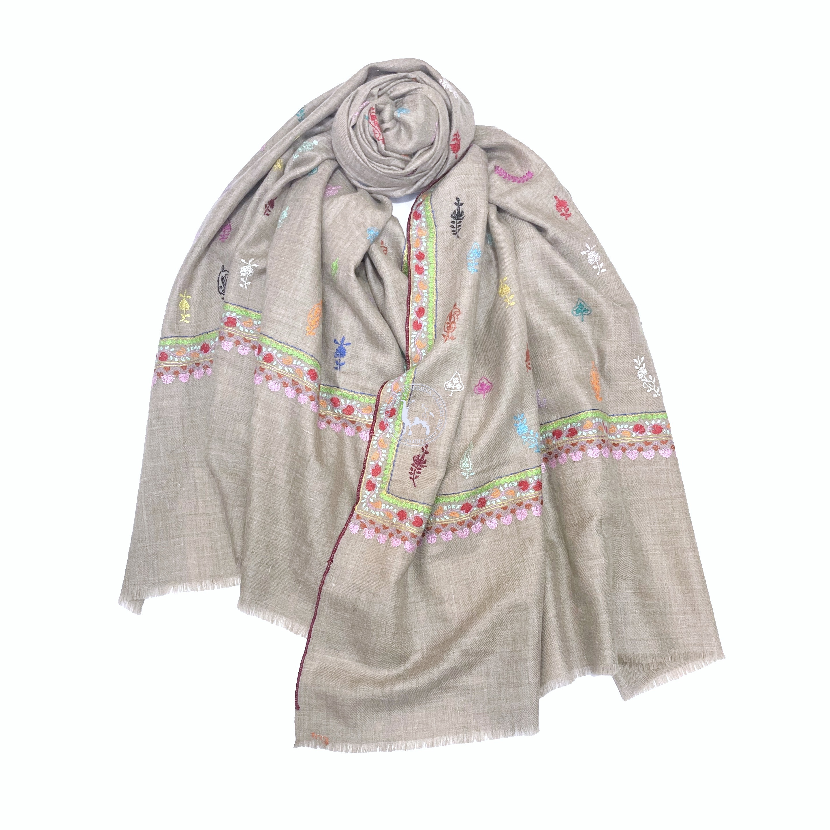 Natural Camel Embroidered Shahmina Shawl