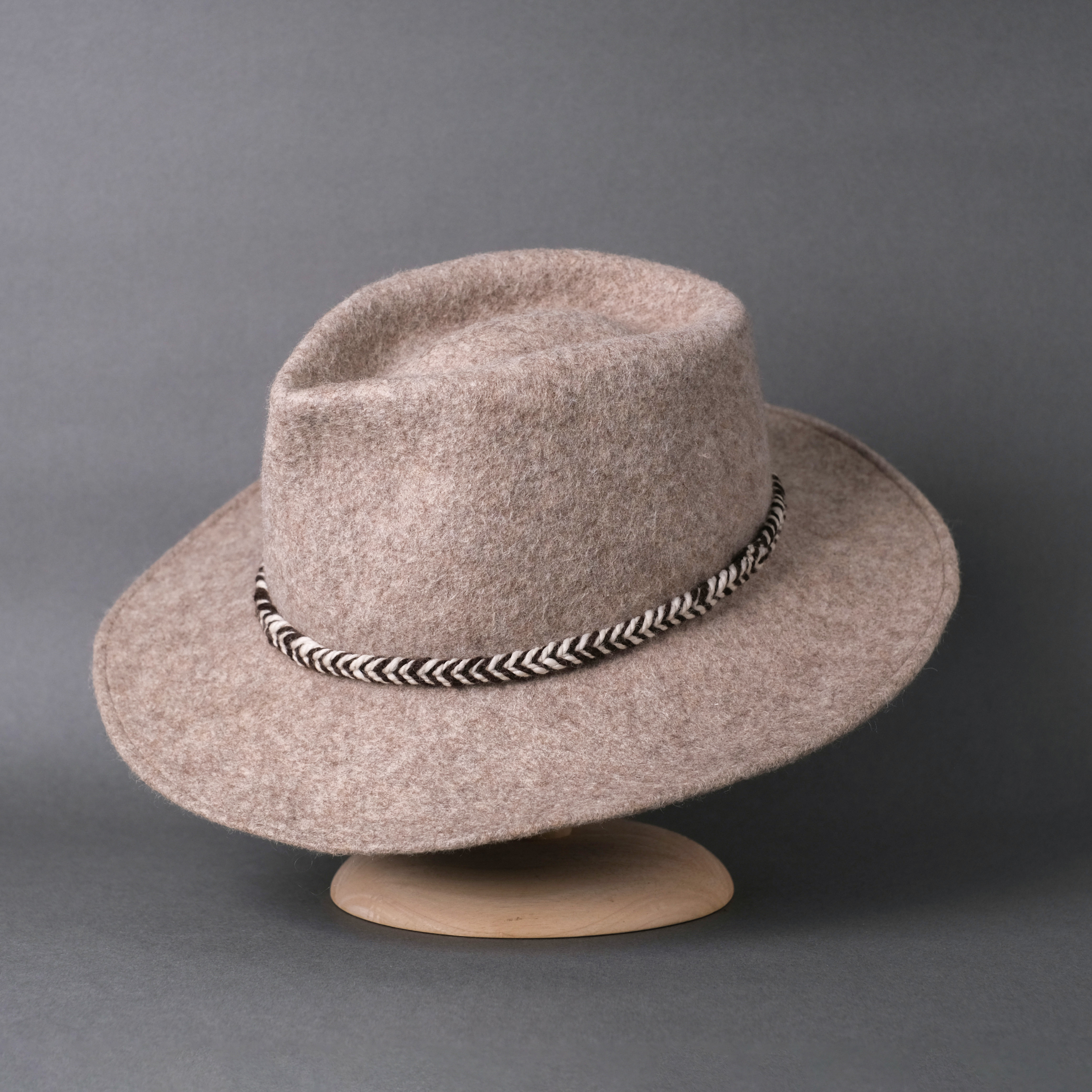 手工毛氈牛仔帽｜羊毛絨－灰色 (L) 編織帽帶｜中國藏區