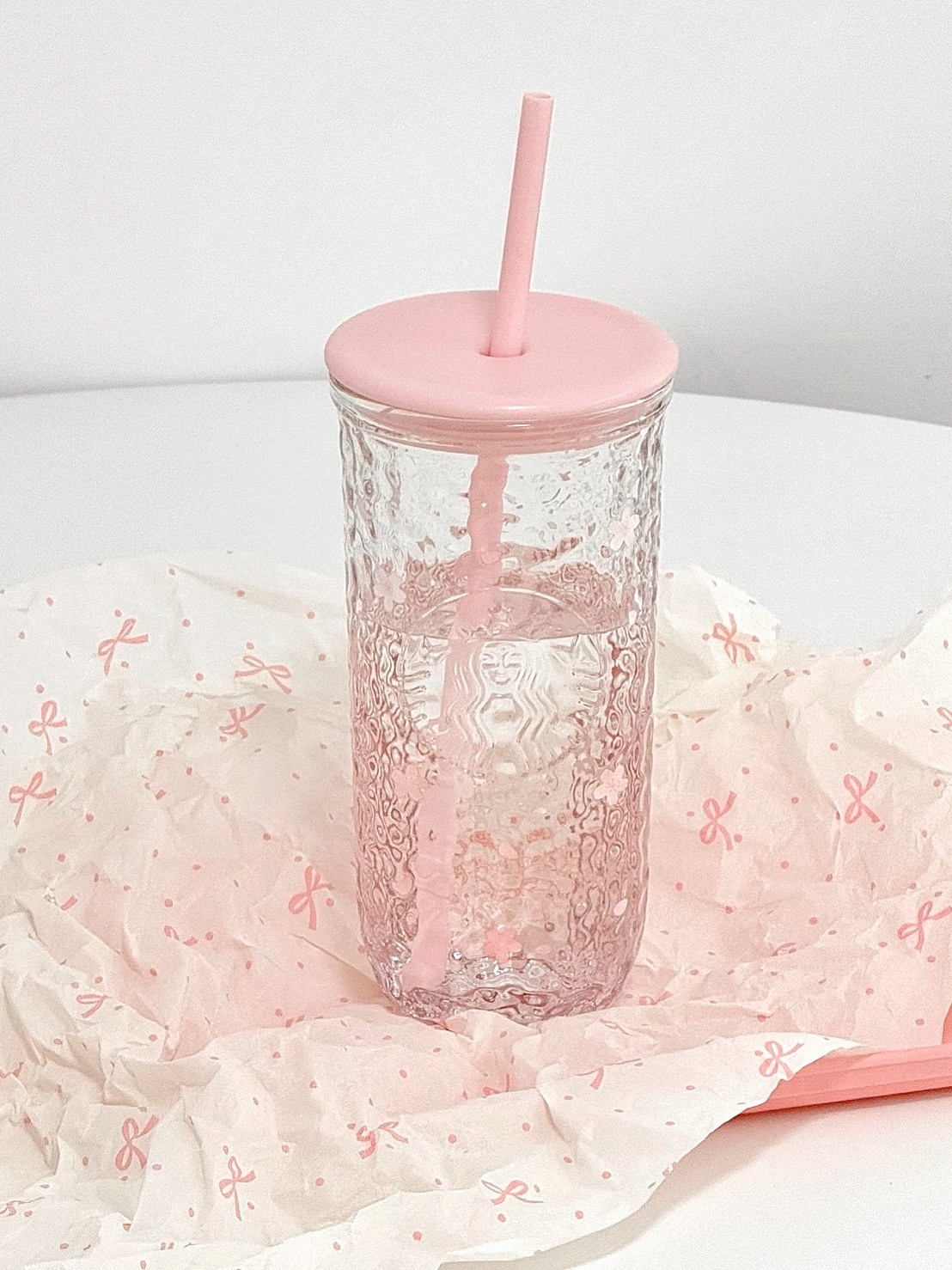 海外限定 STARBUCKS 星巴克 櫻花粉 三角透明 玻璃杯 500ML