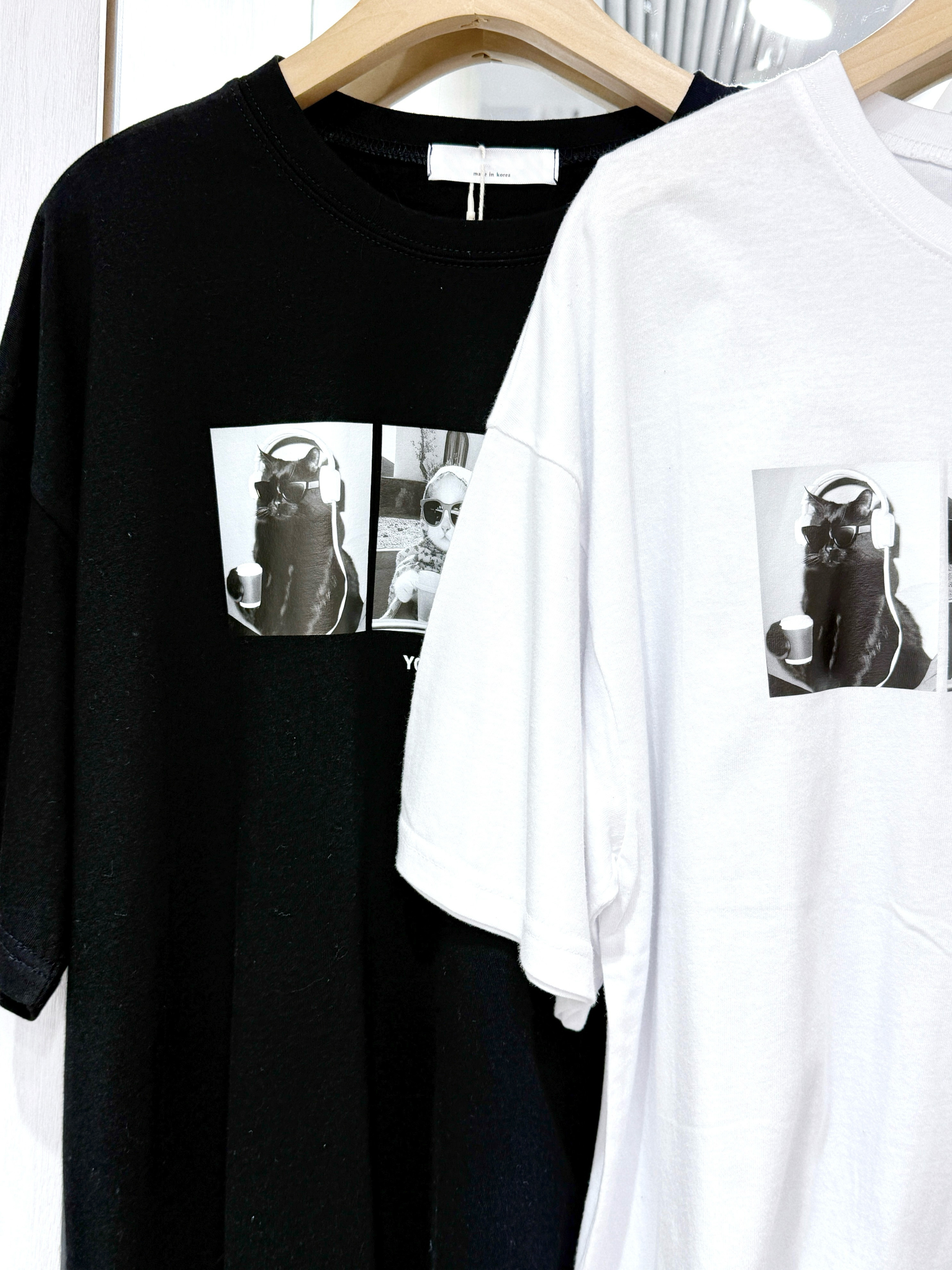 T1325｜复古型格貓貓黑超TEE₊˚𓏲 . 🐈‍⬛