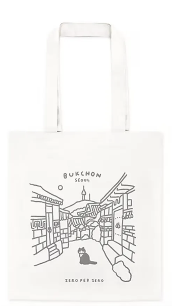韓國Zero Per Zero｜貓的旅行＿白 環保帆布袋 托特包