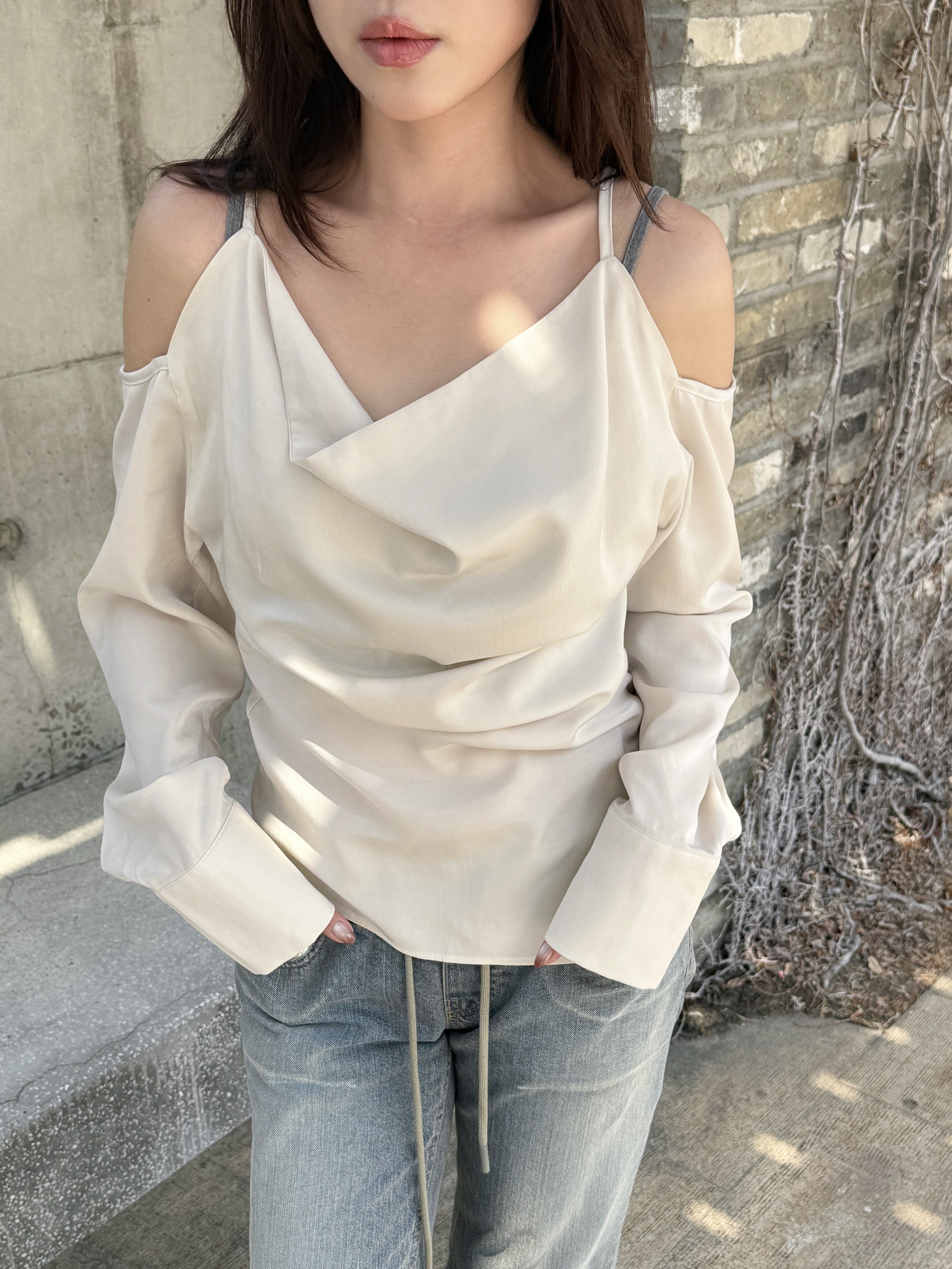 (訂購)女人味雪紡小吊帶露膊上衣T260309(香檳/白/深藍)