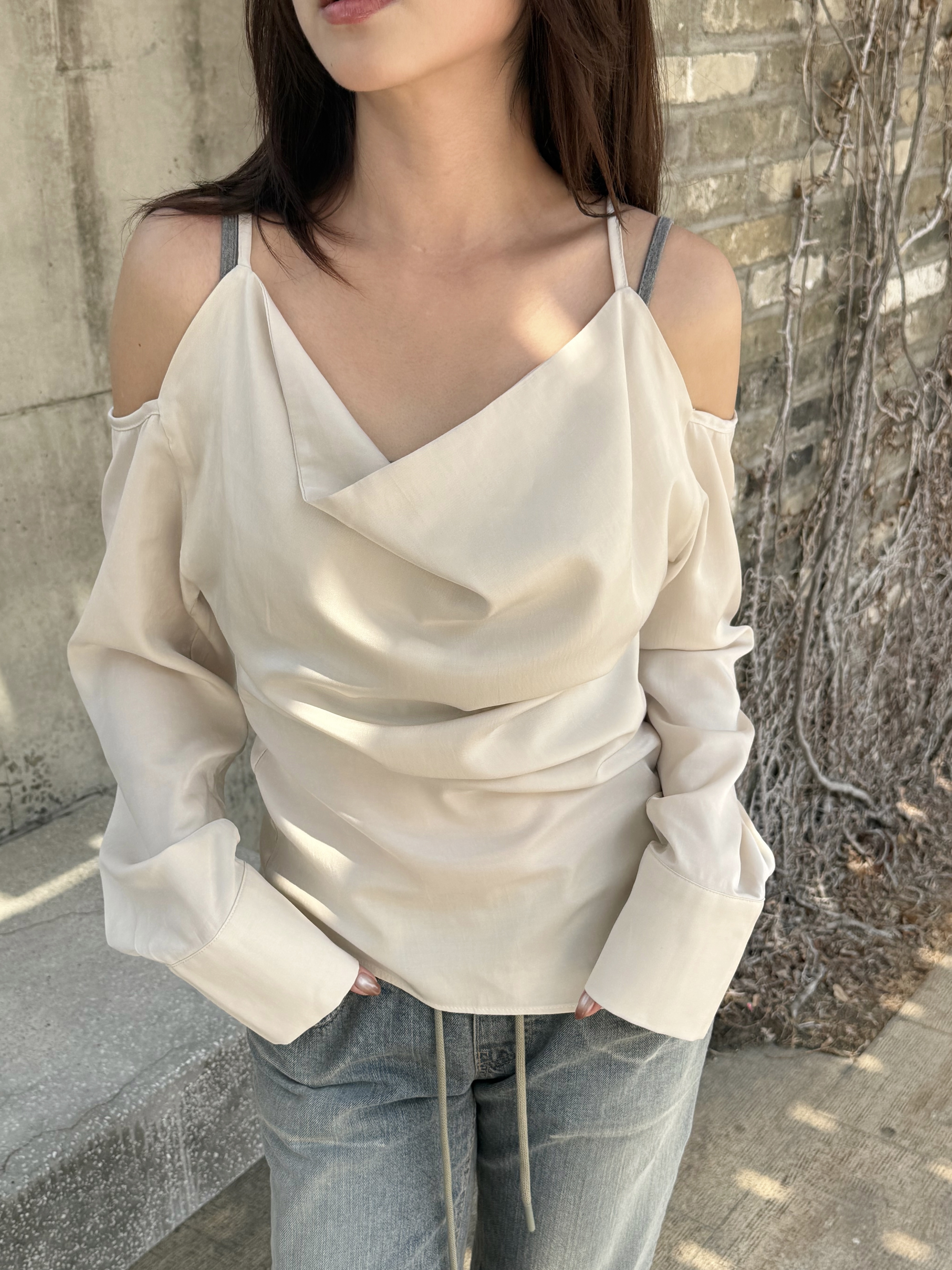 (訂購)女人味雪紡小吊帶露膊上衣T260309(香檳/白/深藍)