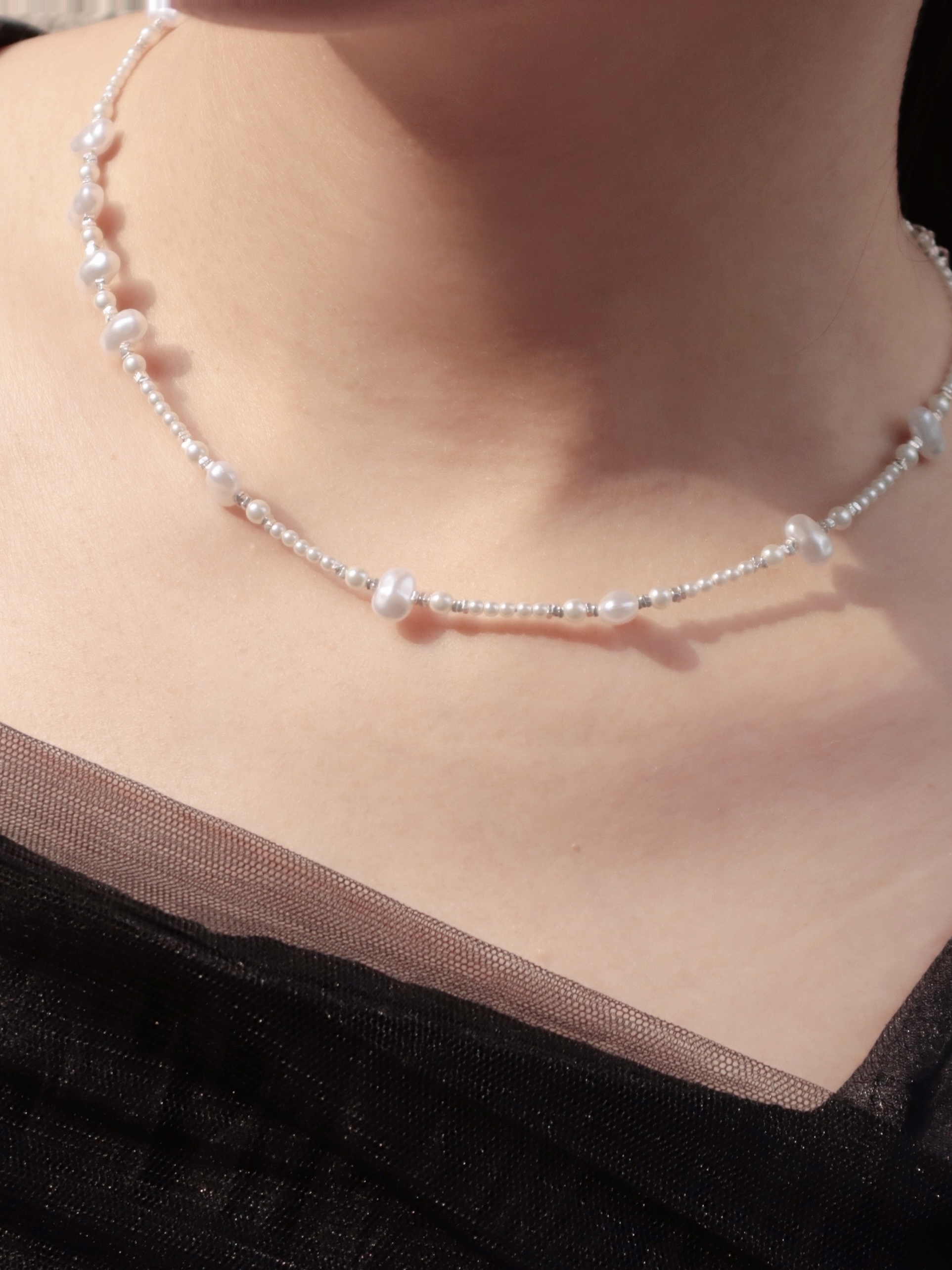 26B307 本期推薦! 邂逅地中海 不規則珍珠串珠925純銀項鍊