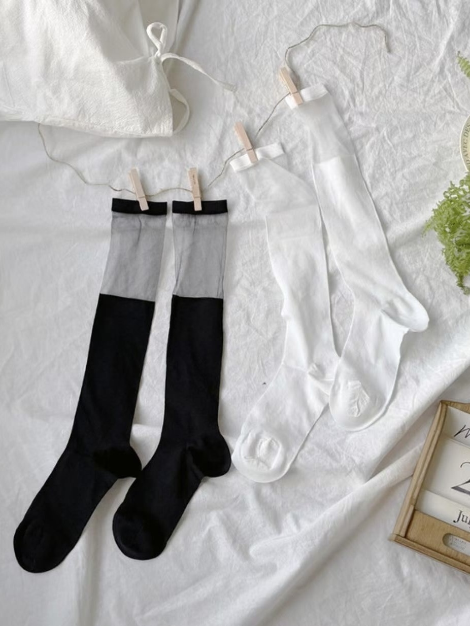 26B312 本期推薦!透膚拼接中筒襪