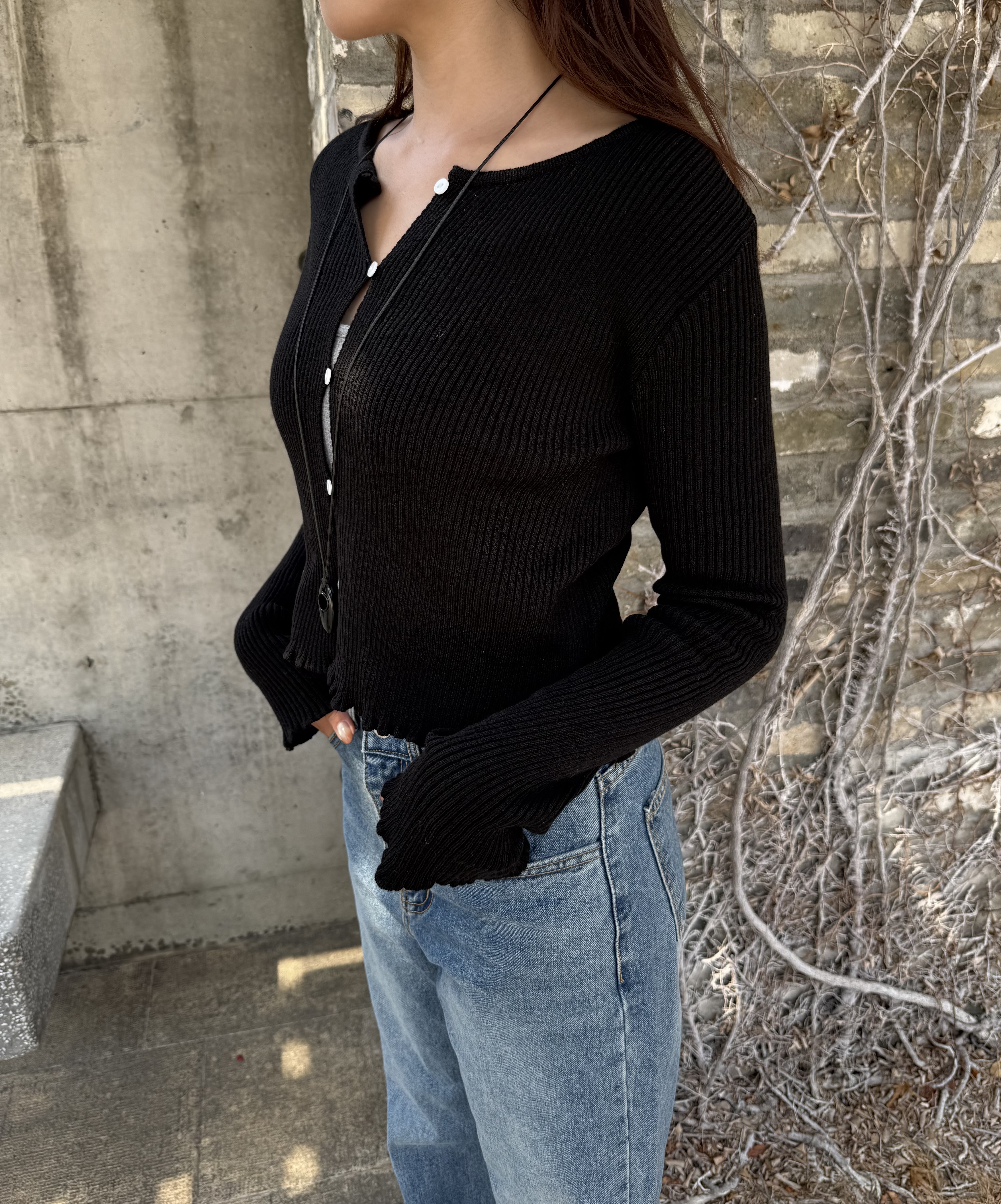 (訂購)薄身針織鈕扣鏤空上衣 T260309(白/黑/灰/紫)