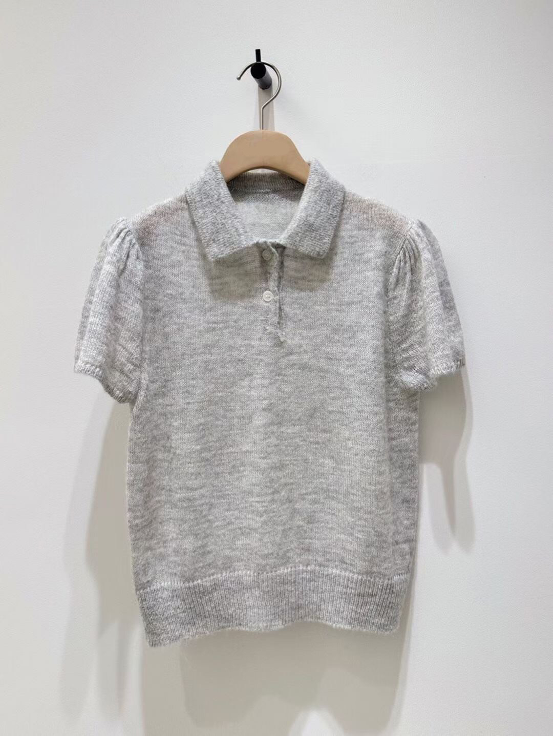 清新感翻領微透感針織翻領澎澎袖上衣 / 3色