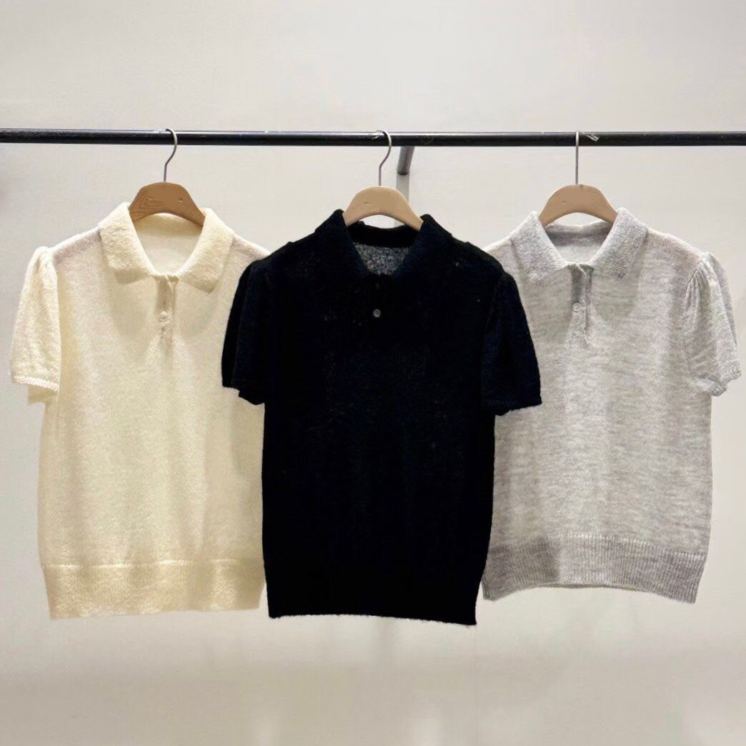 清新感翻領微透感針織翻領澎澎袖上衣 / 3色