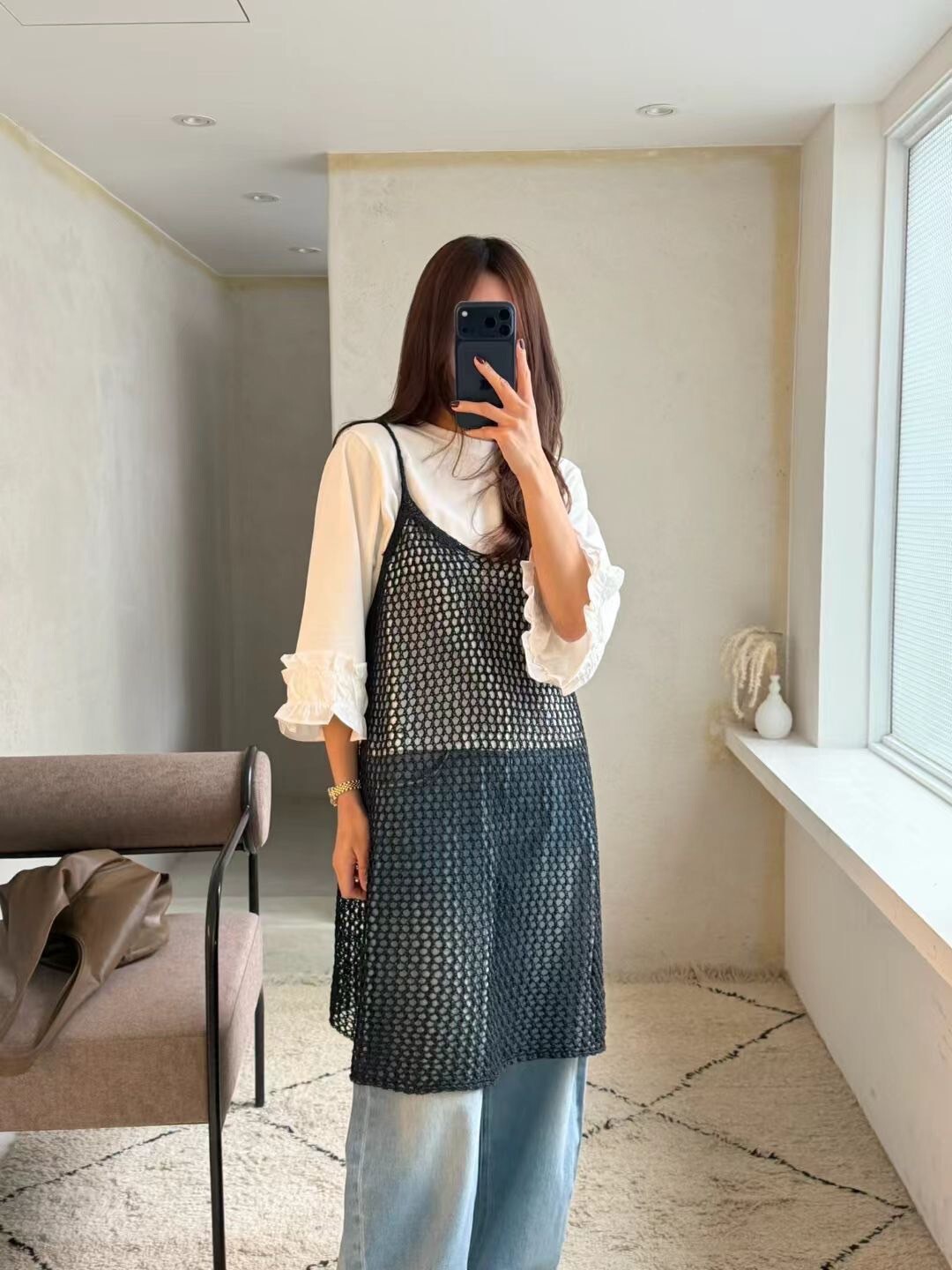 細肩帶外搭洞洞針織背心長洋裝 / 2色