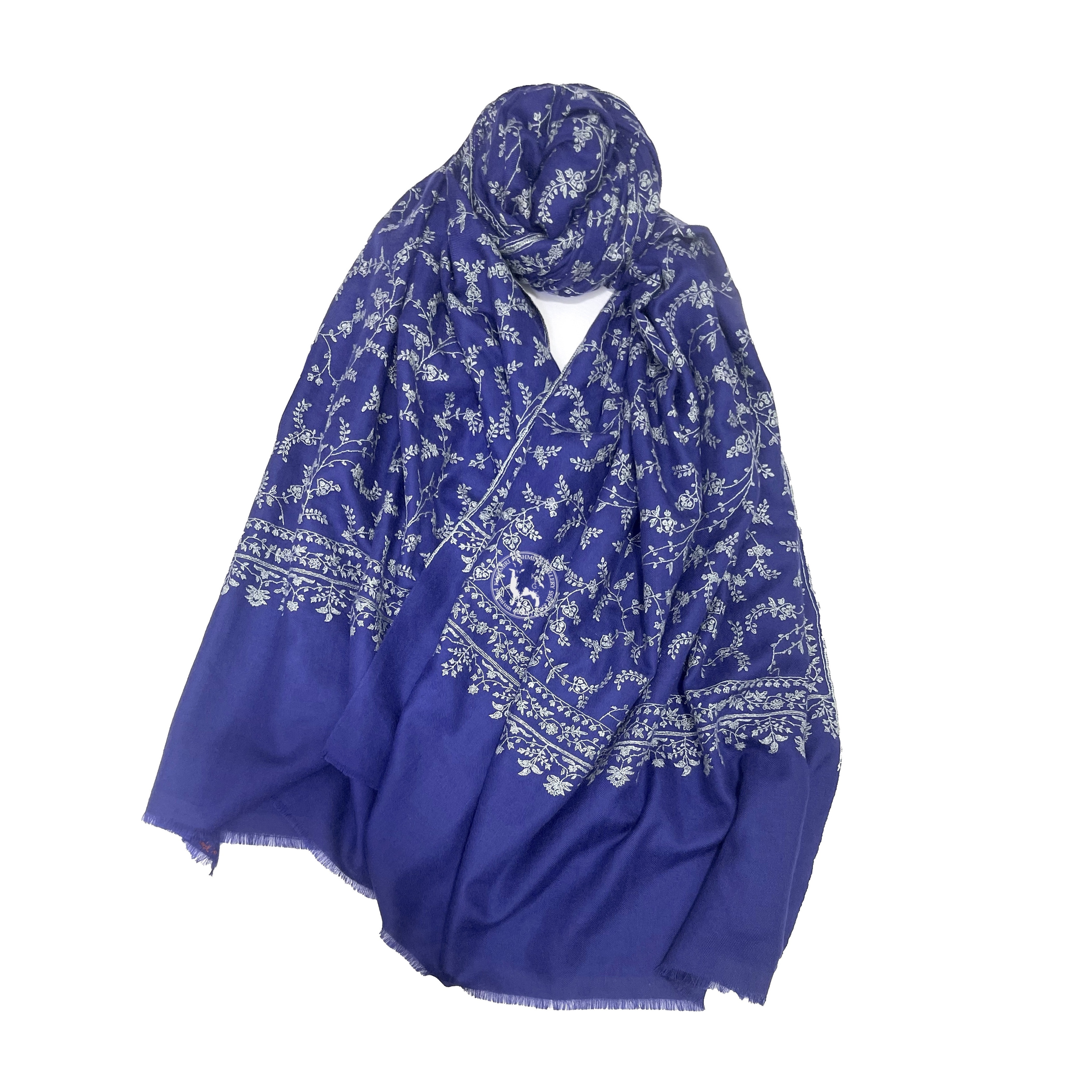 Dark Blue Sozni Embroidery Pashmina Shawl