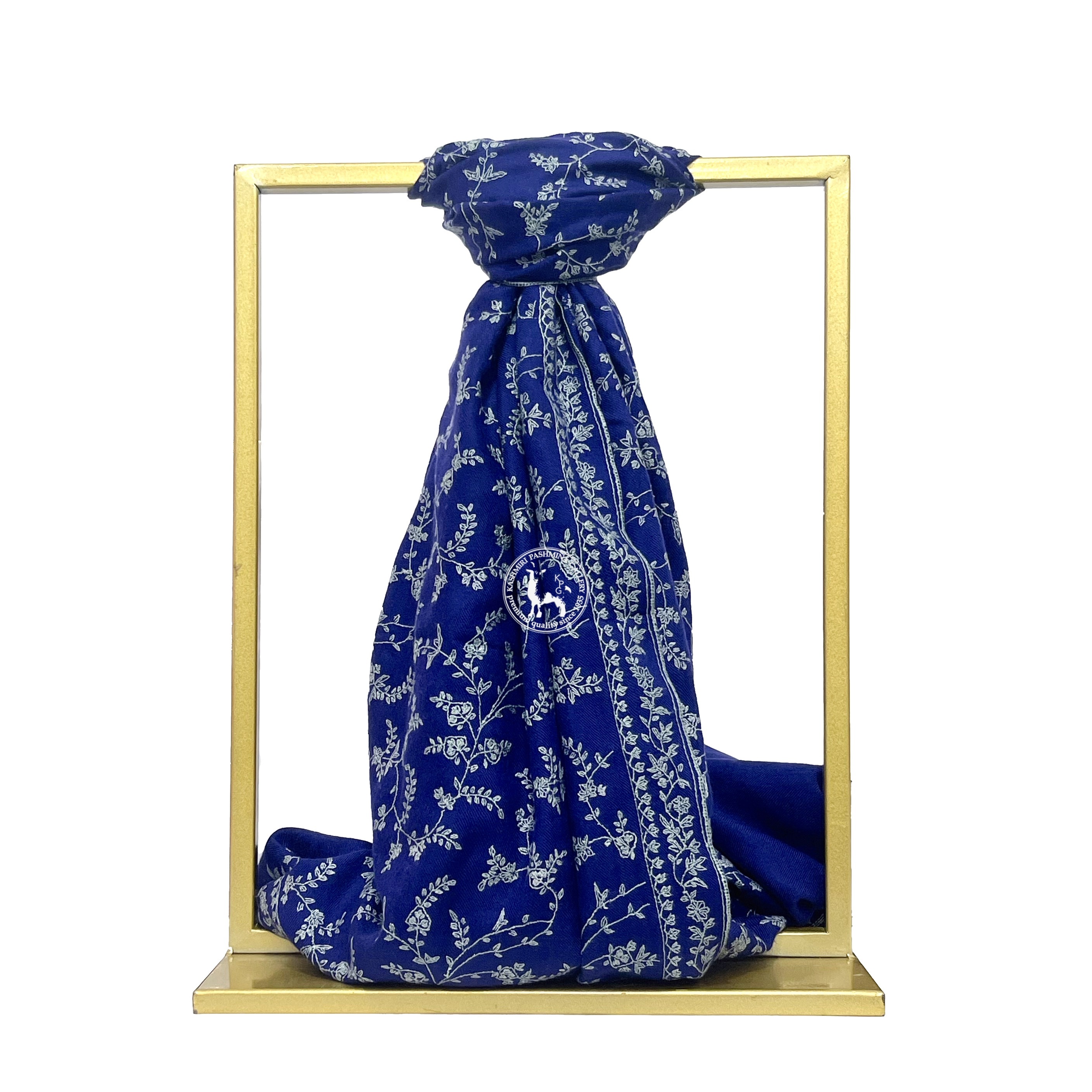 Dark Blue Sozni Embroidery Pashmina Shawl
