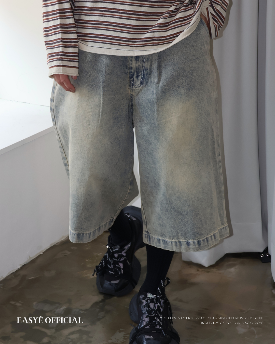 RA漸層水洗牛仔短褲