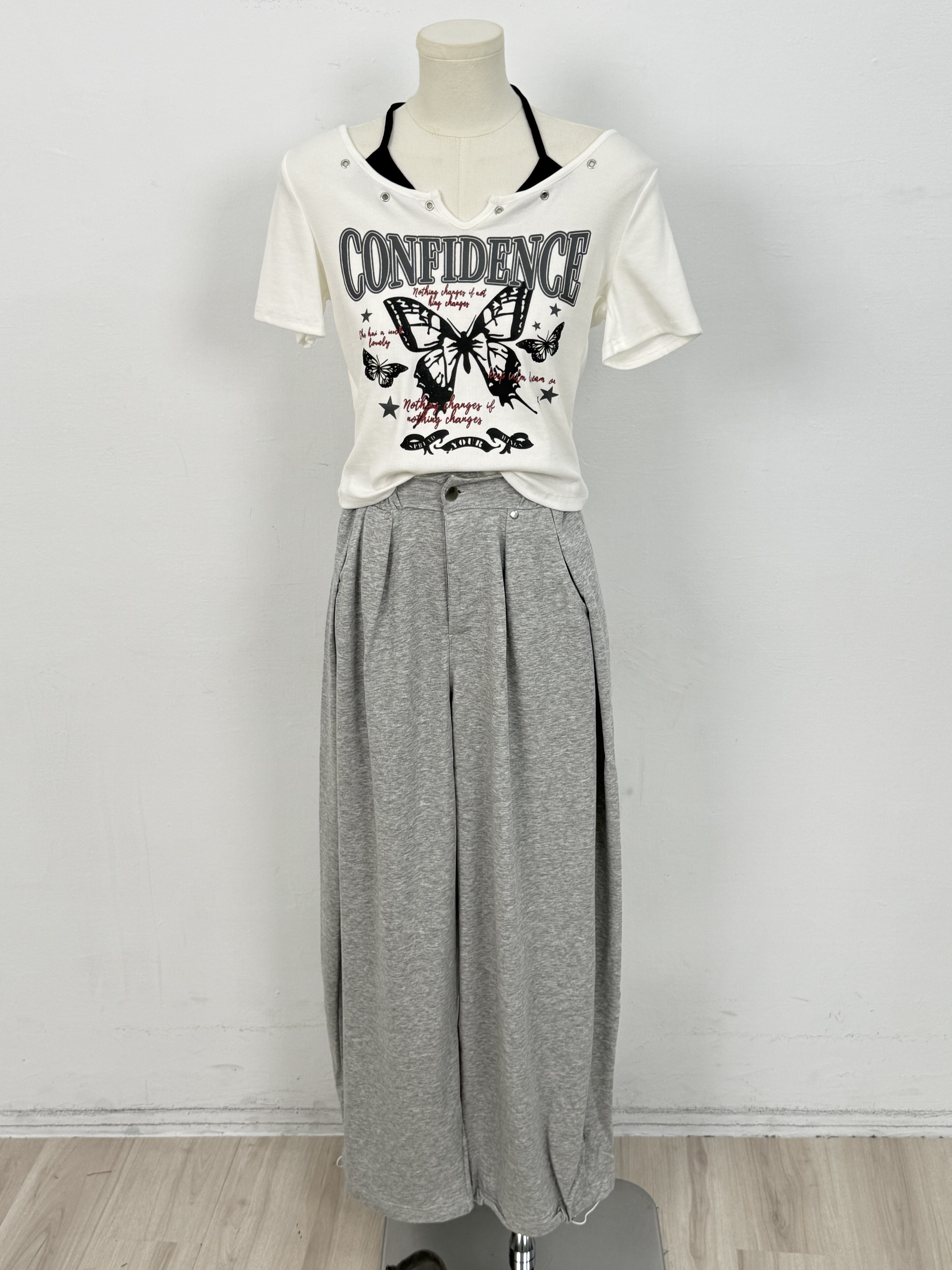 NEW素色百搭款休閒棉彎刀褲