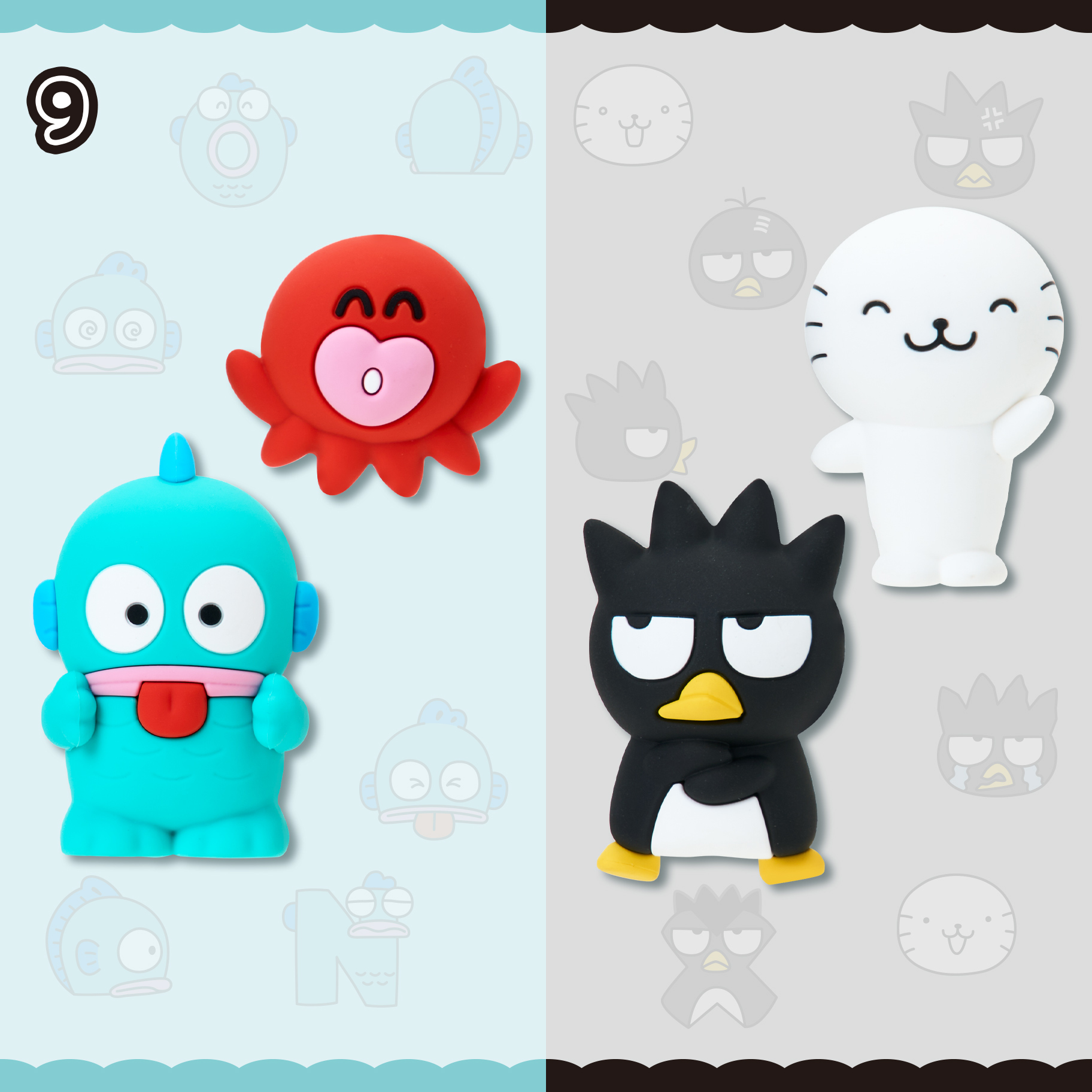 日本 Sanrio Hangyodon 水怪 & Bad Badtz-Maru XO 搞怪表情系列 - 磁石套裝