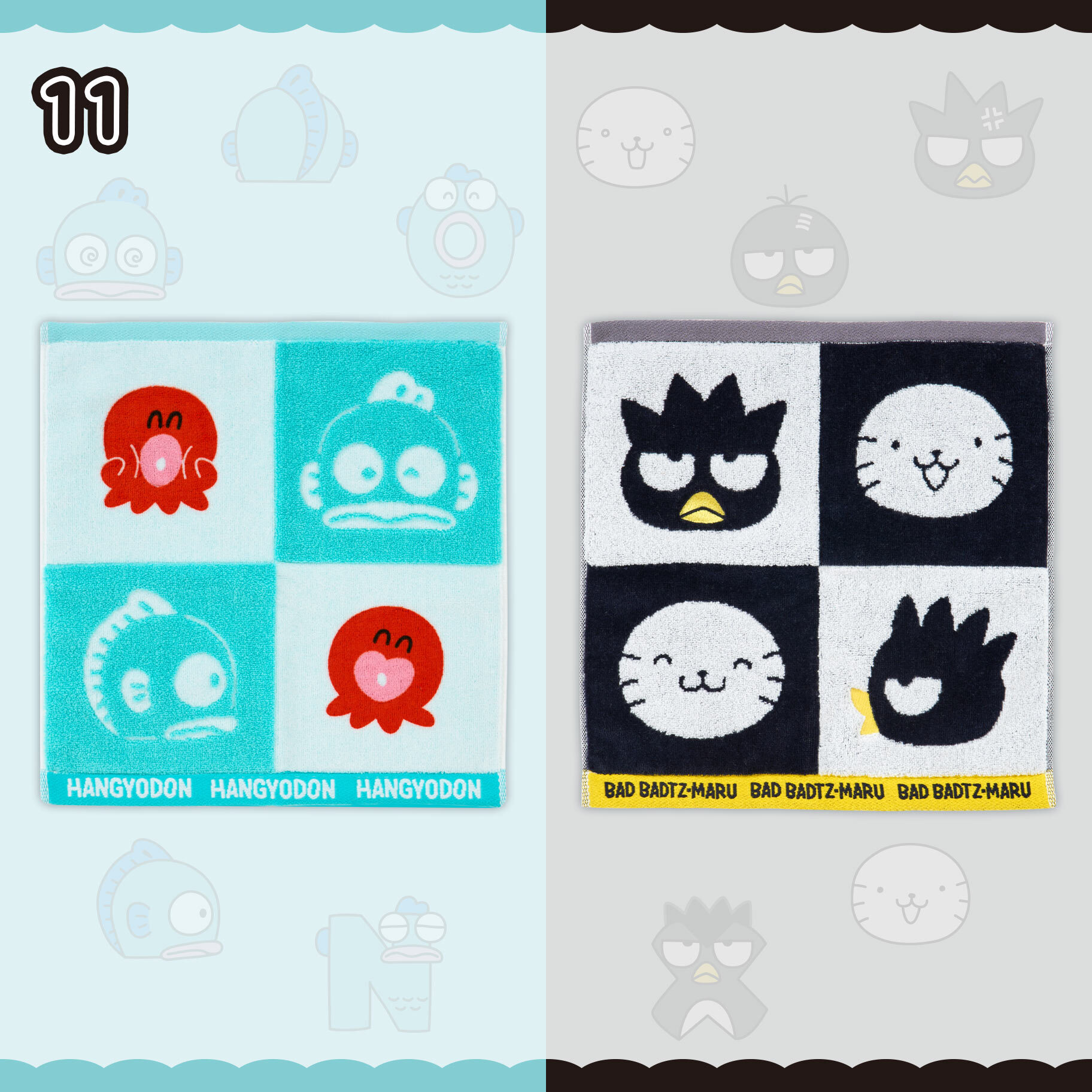 日本 Sanrio Hangyodon 水怪 & Bad Badtz-Maru XO 搞怪表情系列 - 方巾