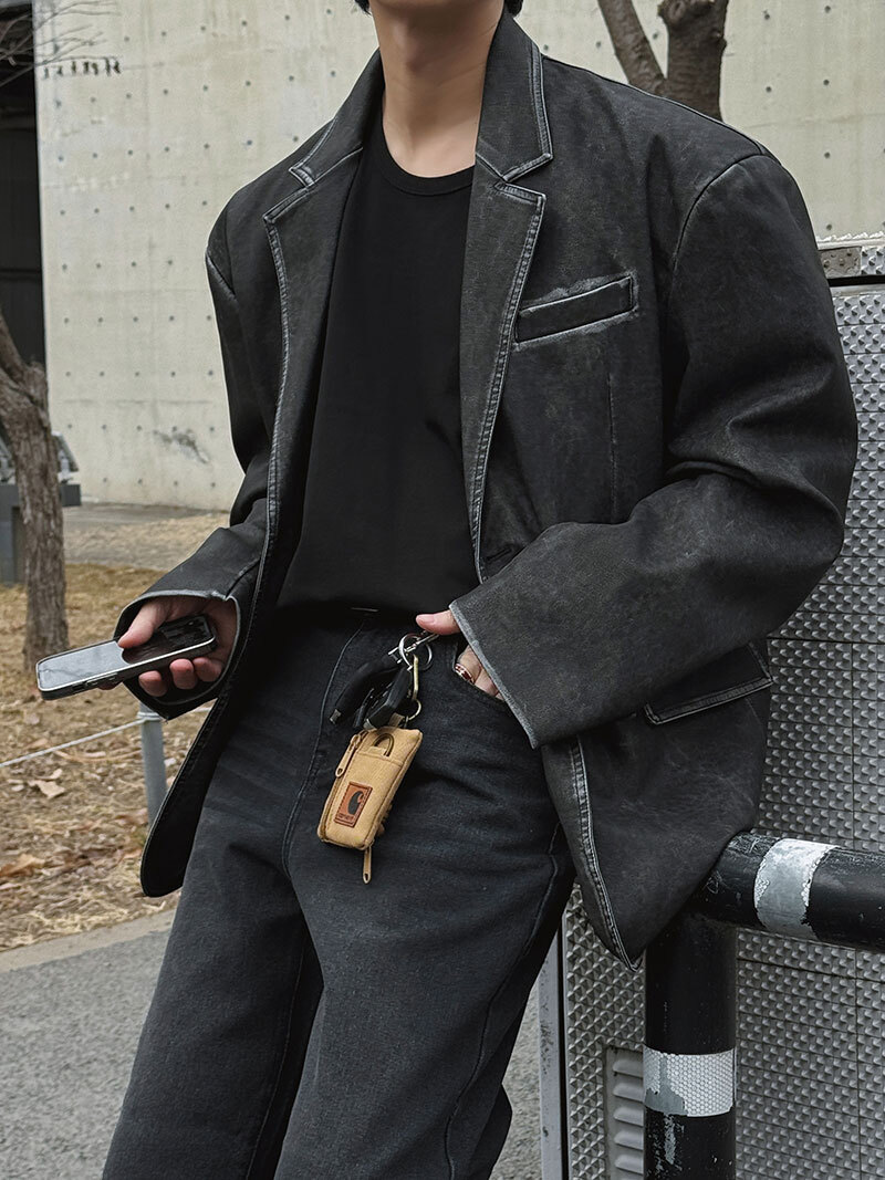 穆夫皮革西裝外套