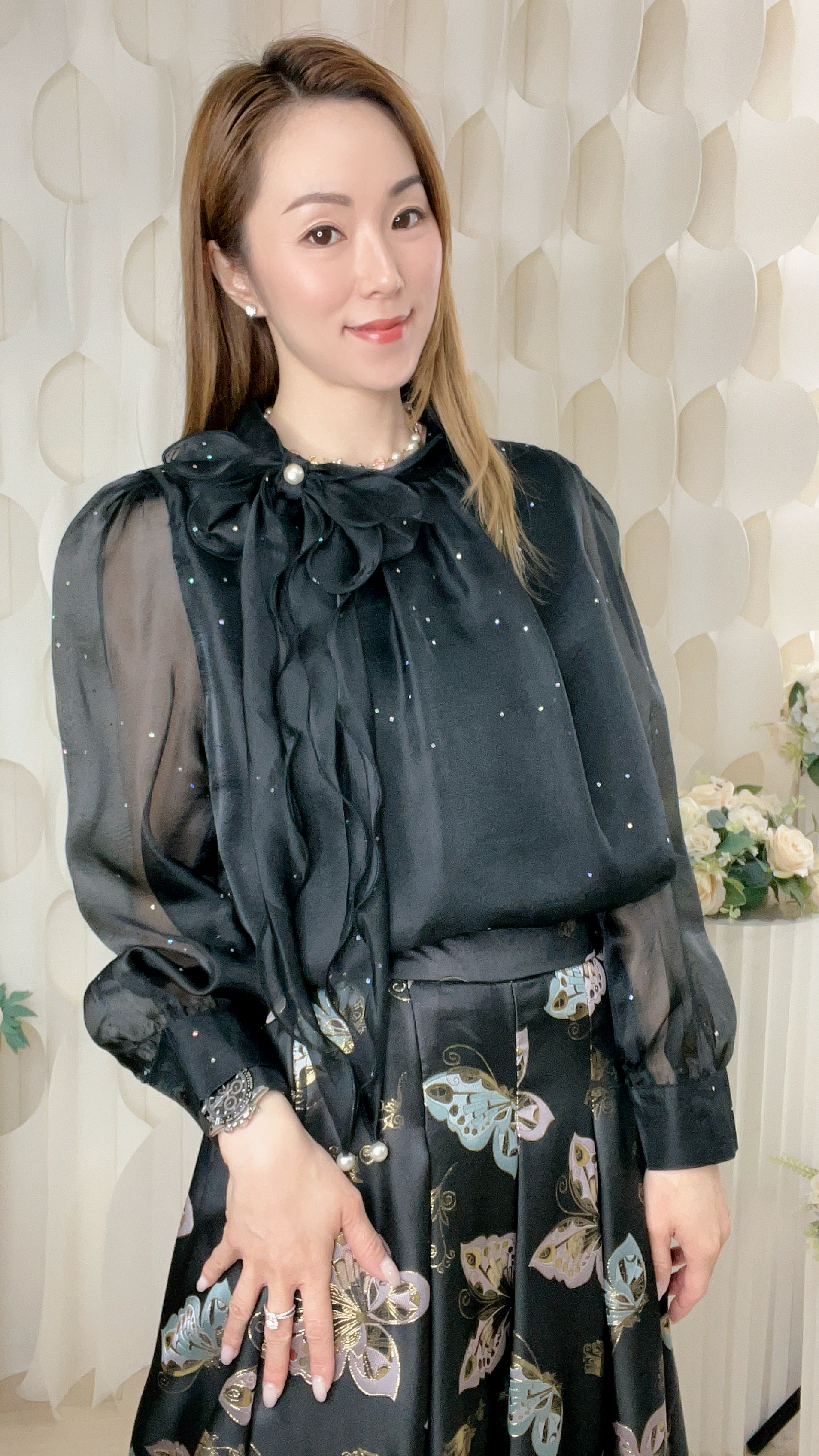 35%真絲閃片RUFFLE半透上衣(胸38 腰40 長23吋)2000 #1903clo