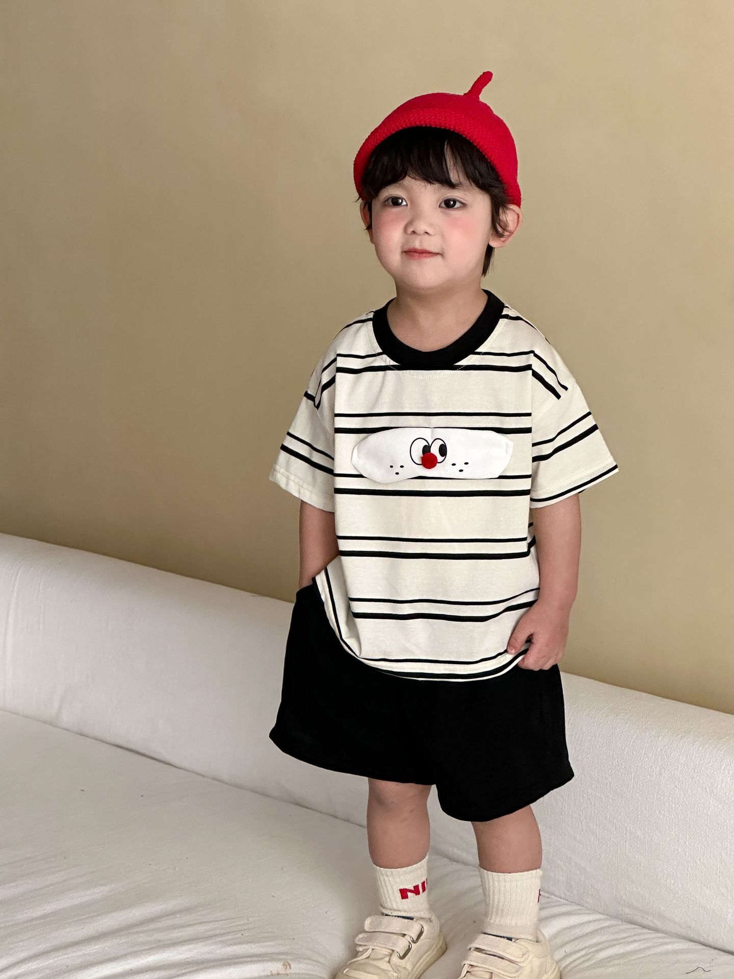 【H0543】黑邊領童趣條紋姐弟兄妹裝(80-150)